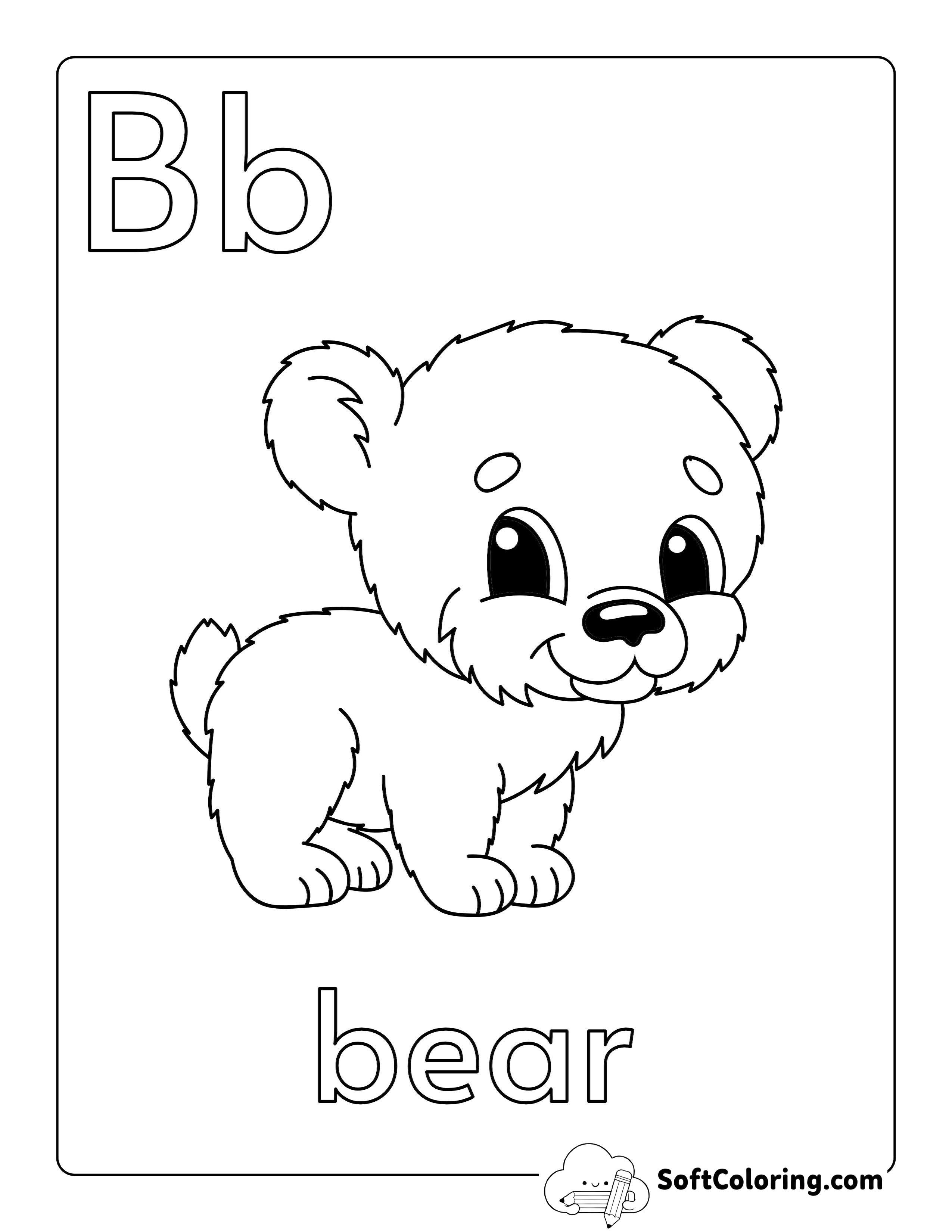 "B is for Bear" ABC Coloring Sheet for Kids