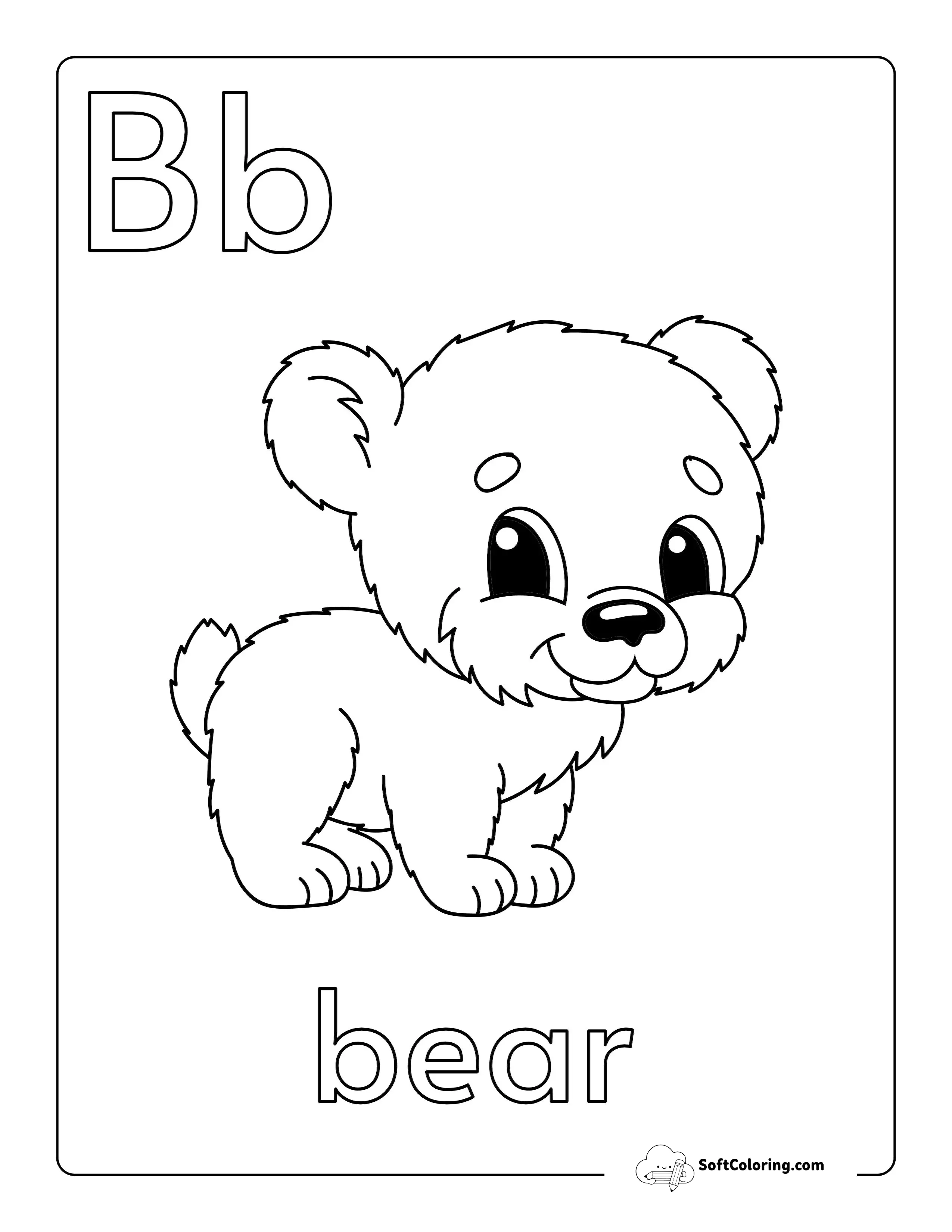 "B Is For Bear" Abc Coloring Sheet For Toddlers