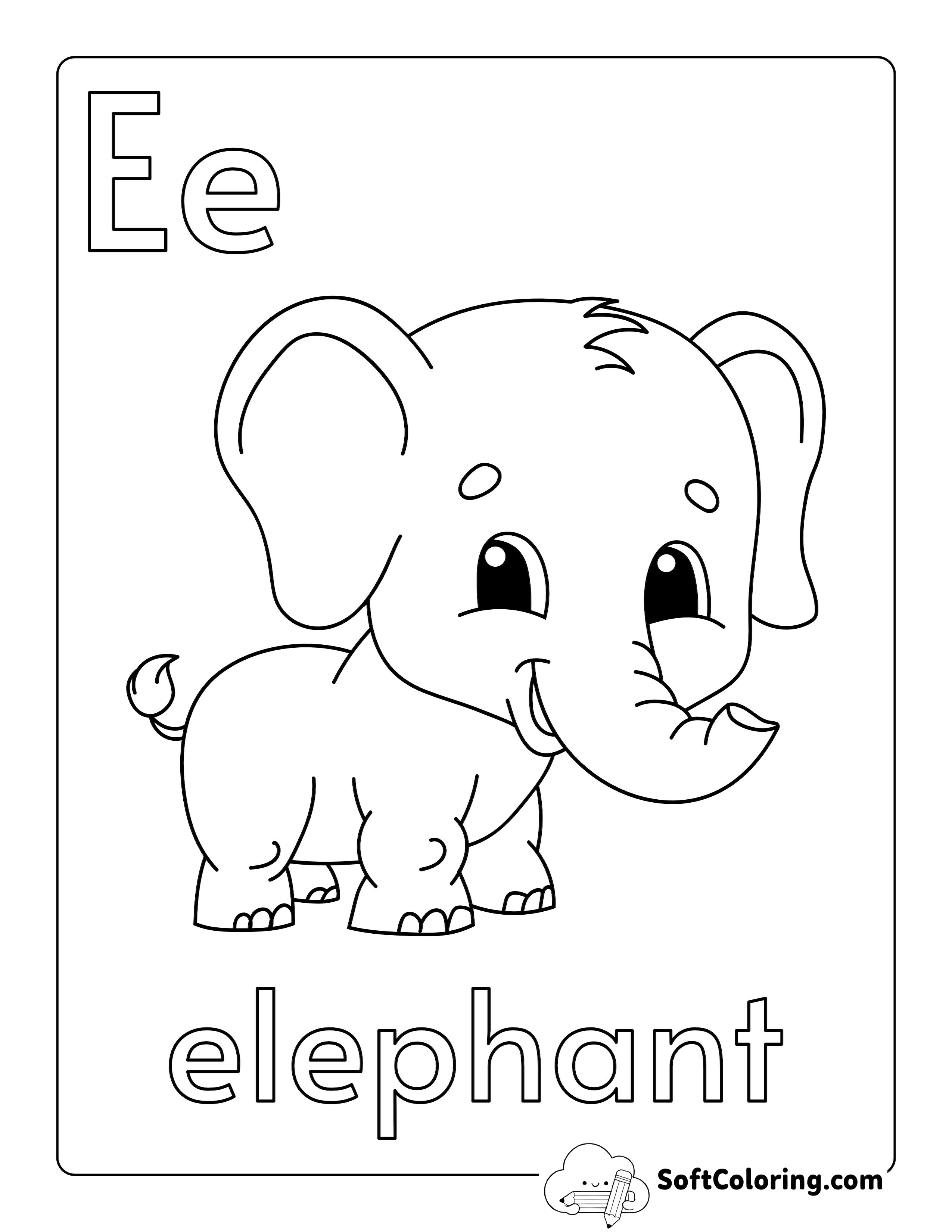"E for Elephant" Cute Coloring Sheet for Kids