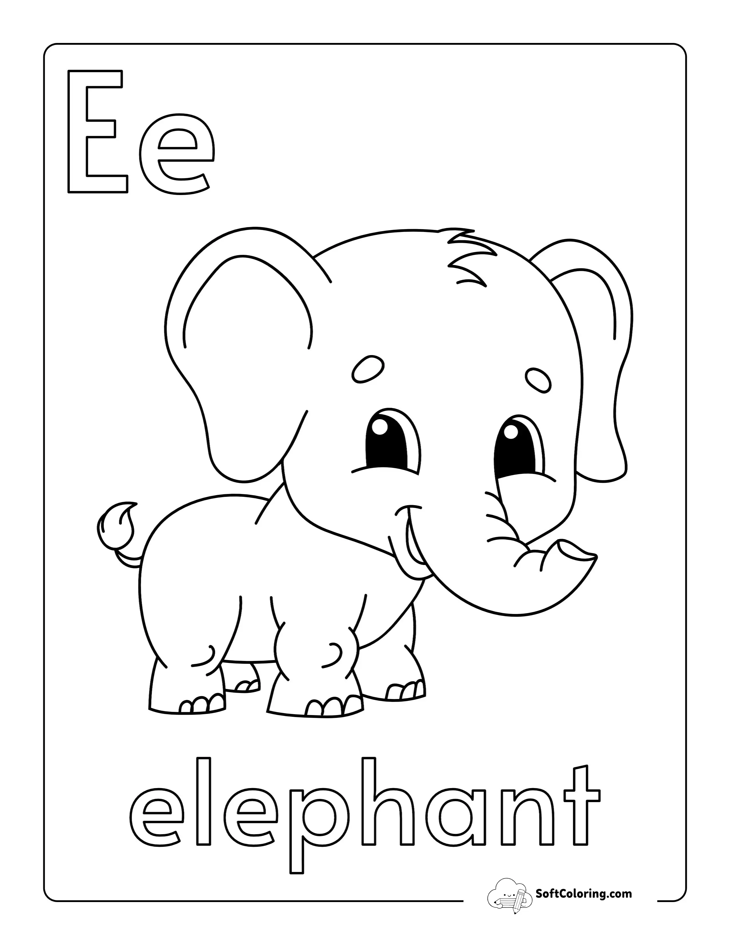 "E For Elephant" Cute Coloring Sheet For Kids