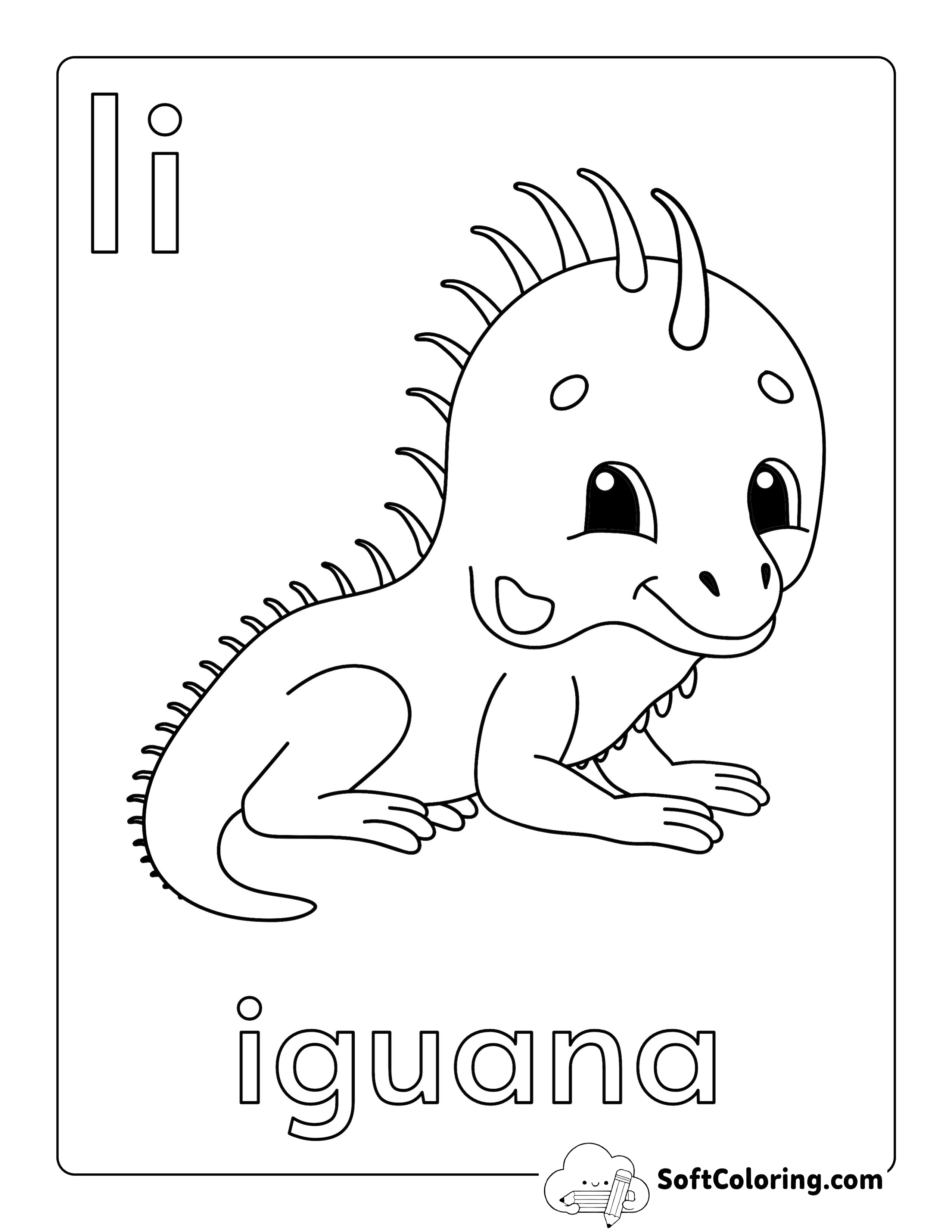 Cute Iguana Alphabet Coloring Sheet