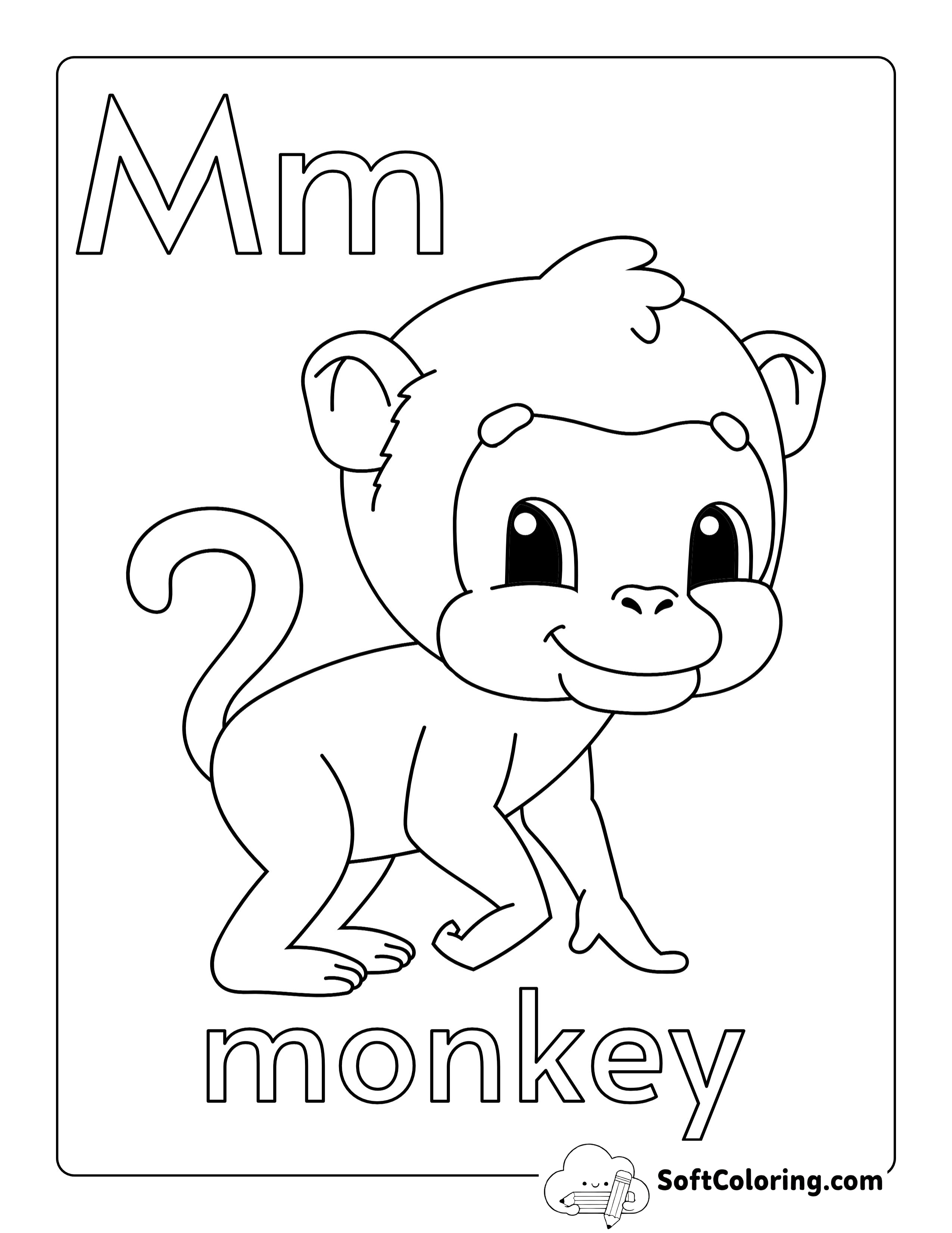 "M is for Monkey" Coloring Page for Kids