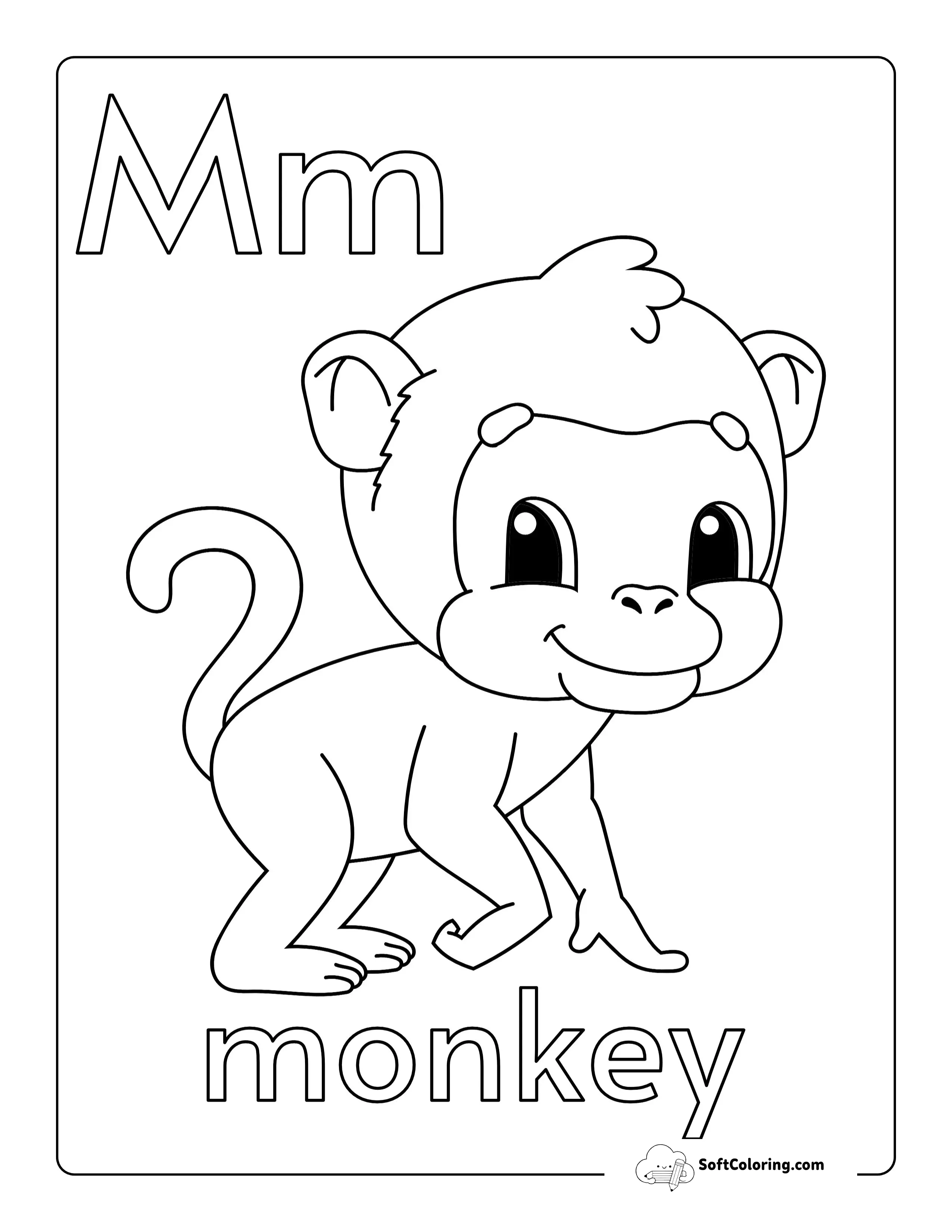 "M Is For Monkey" Coloring Page For Kids