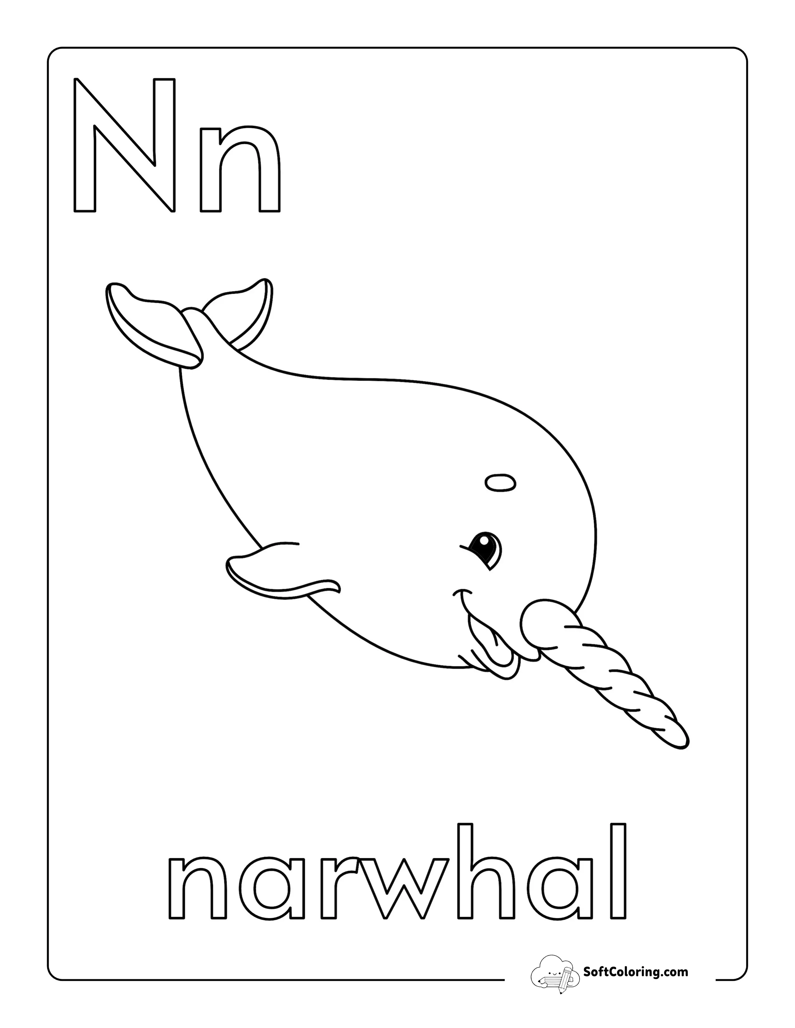 "N Is For Narwhal" Whale Coloring Page