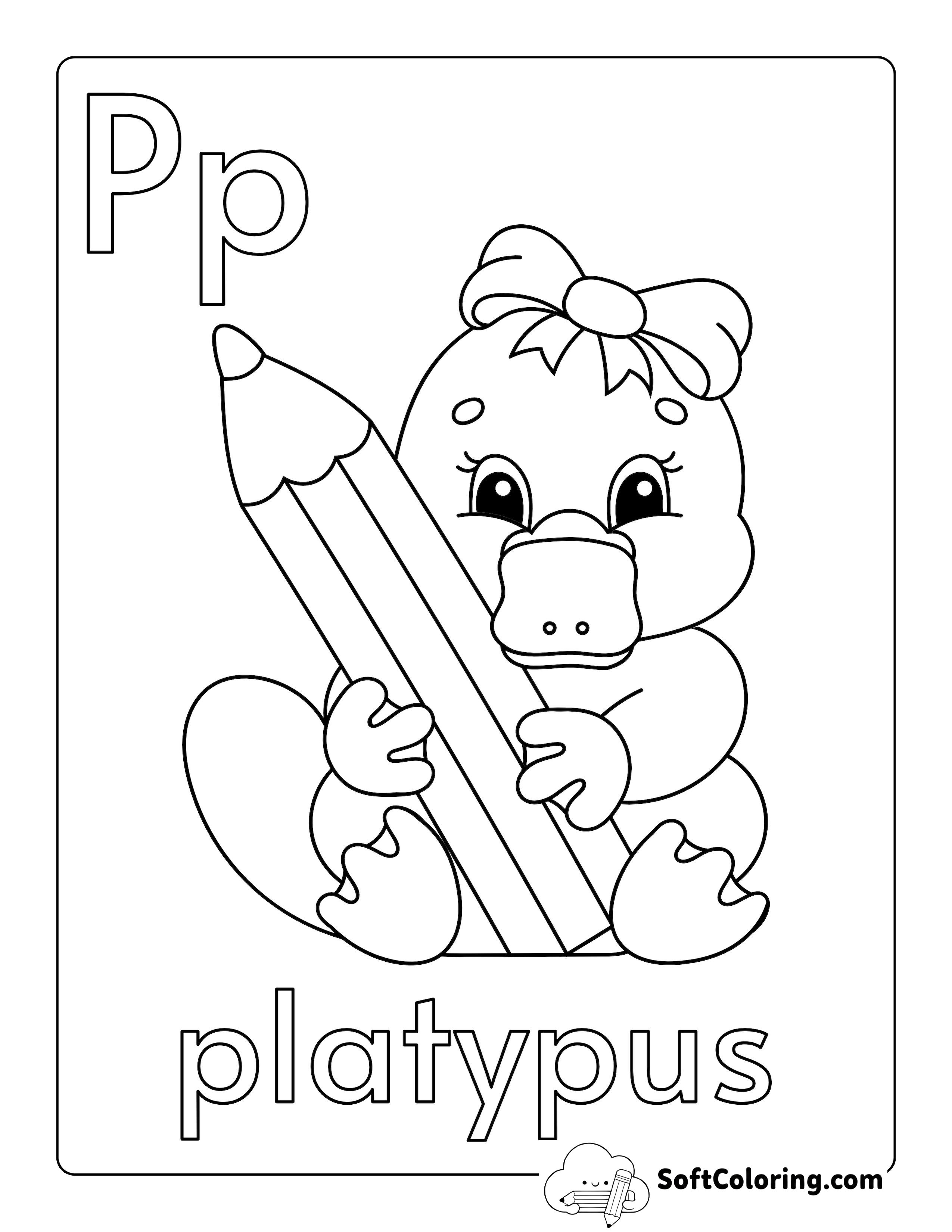 "P is for Platypus" Cute Coloring Sheet for Kids
