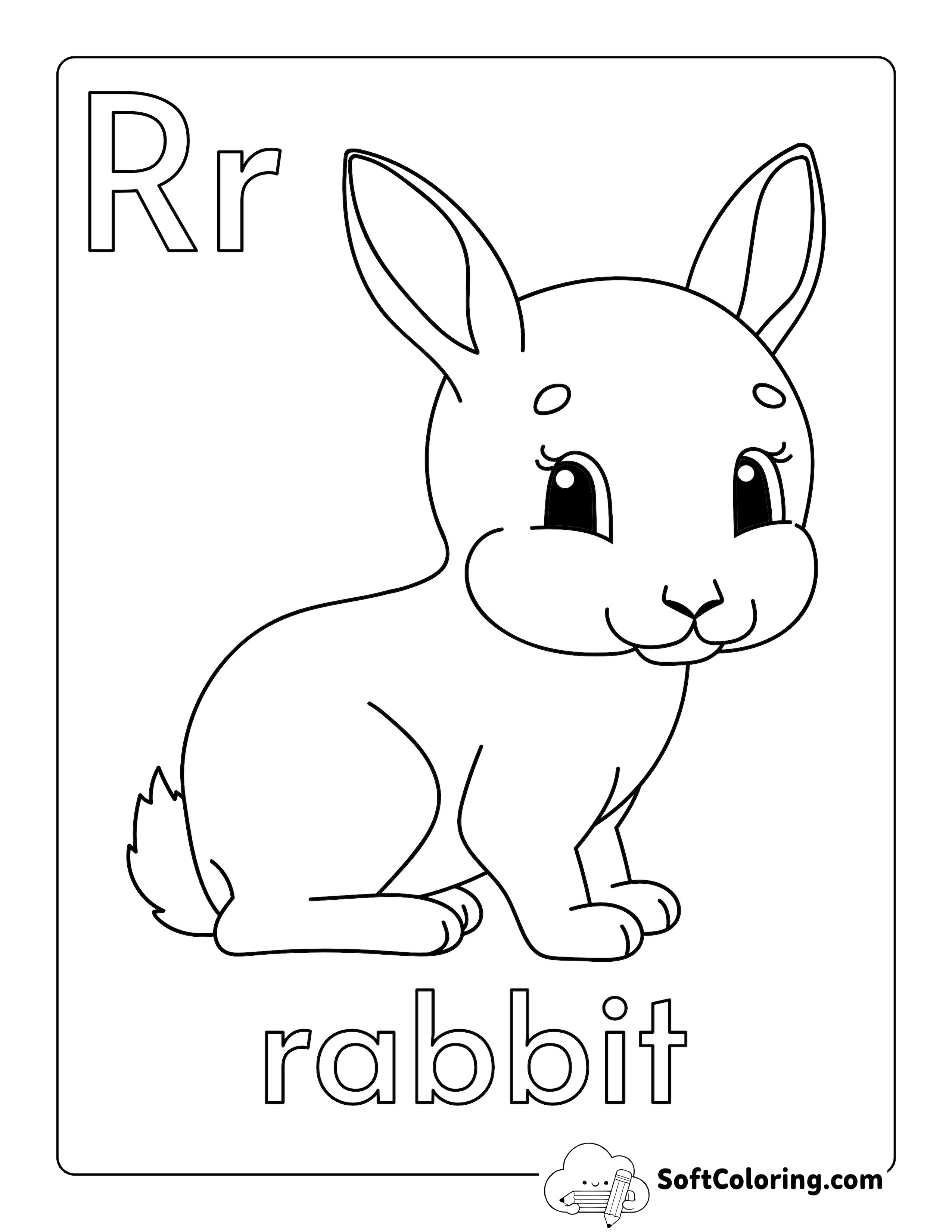 "R is for Rabbit" Cute Alphabet Printable to Color
