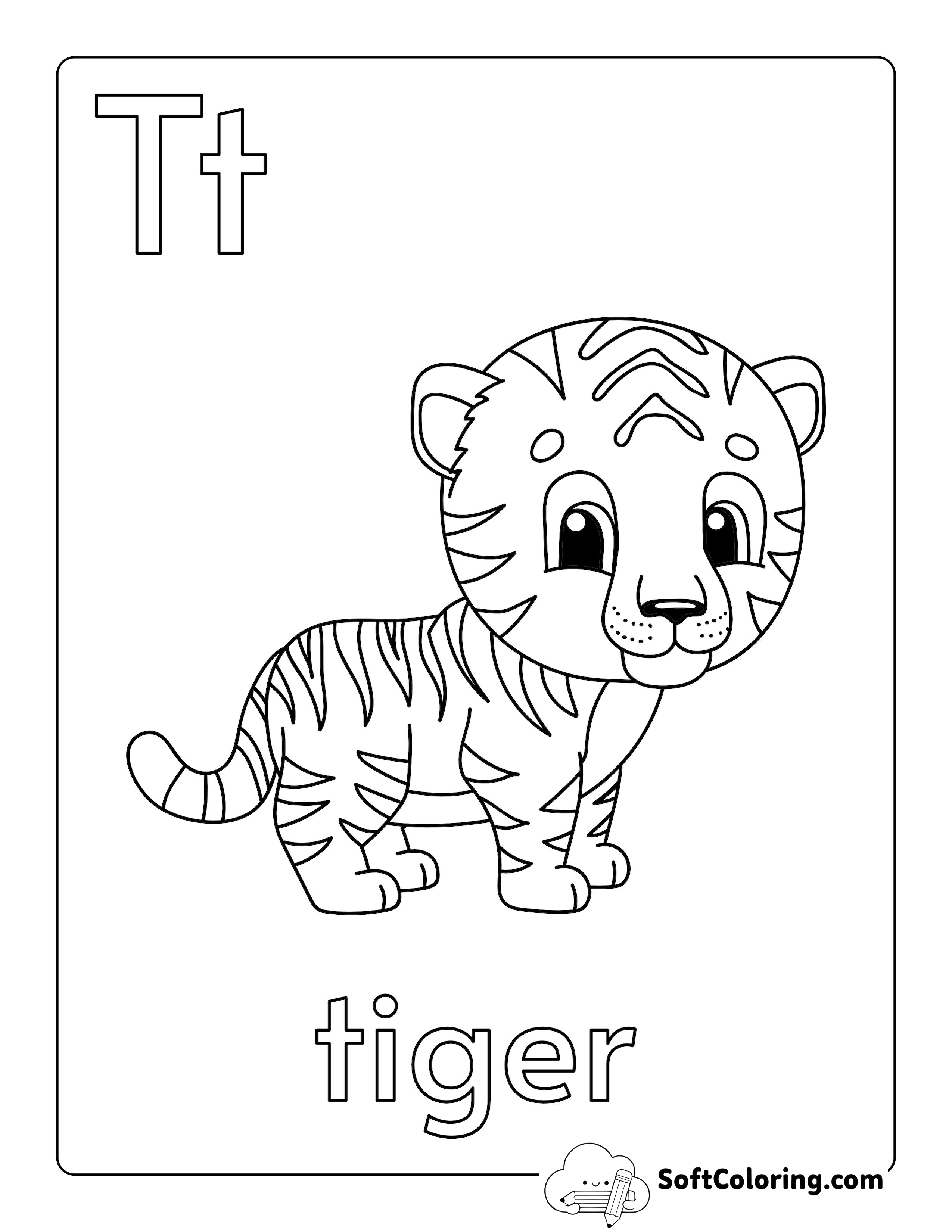 "T is for Tiger" Coloring Sheet for Kids