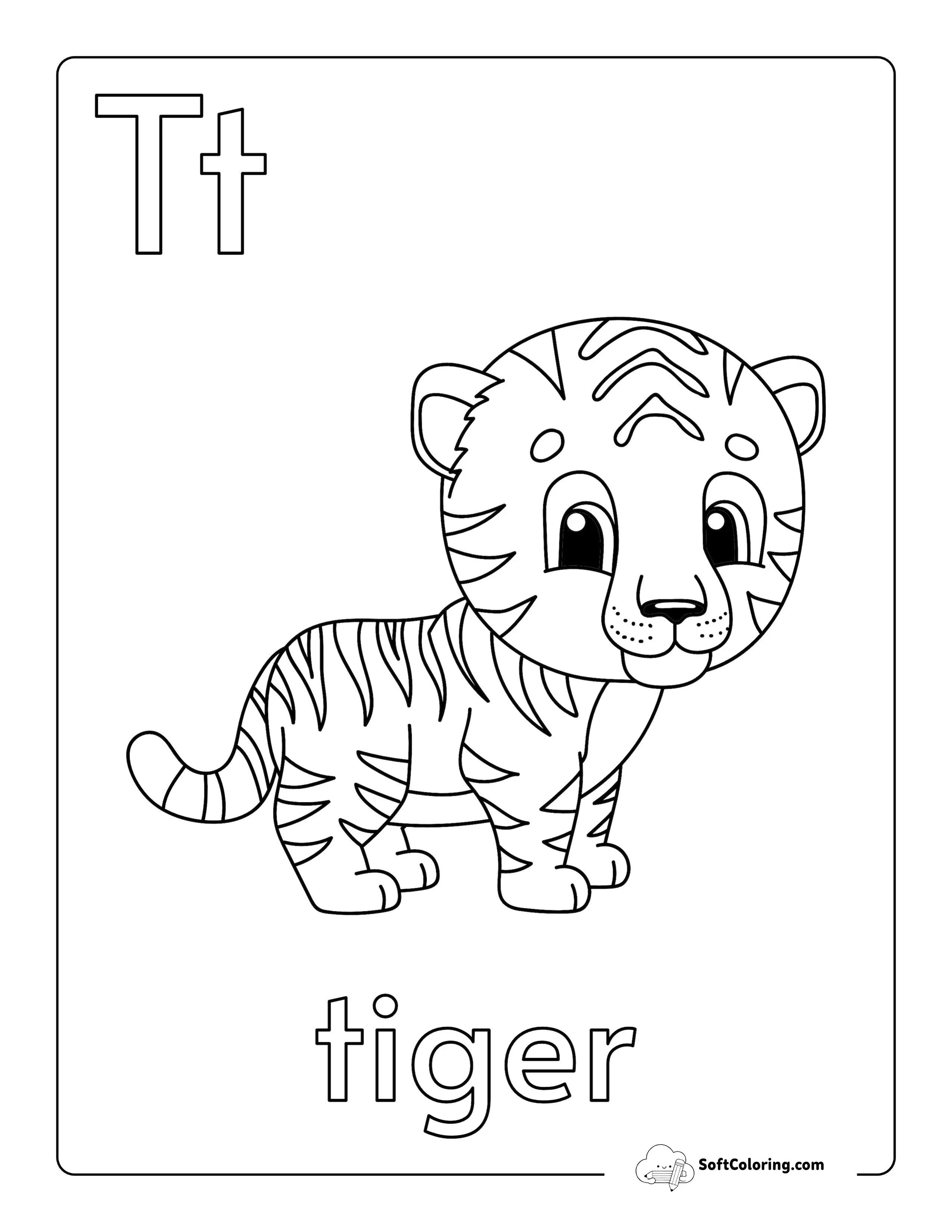 "T Is For Tiger" Coloring Sheet For Kids
