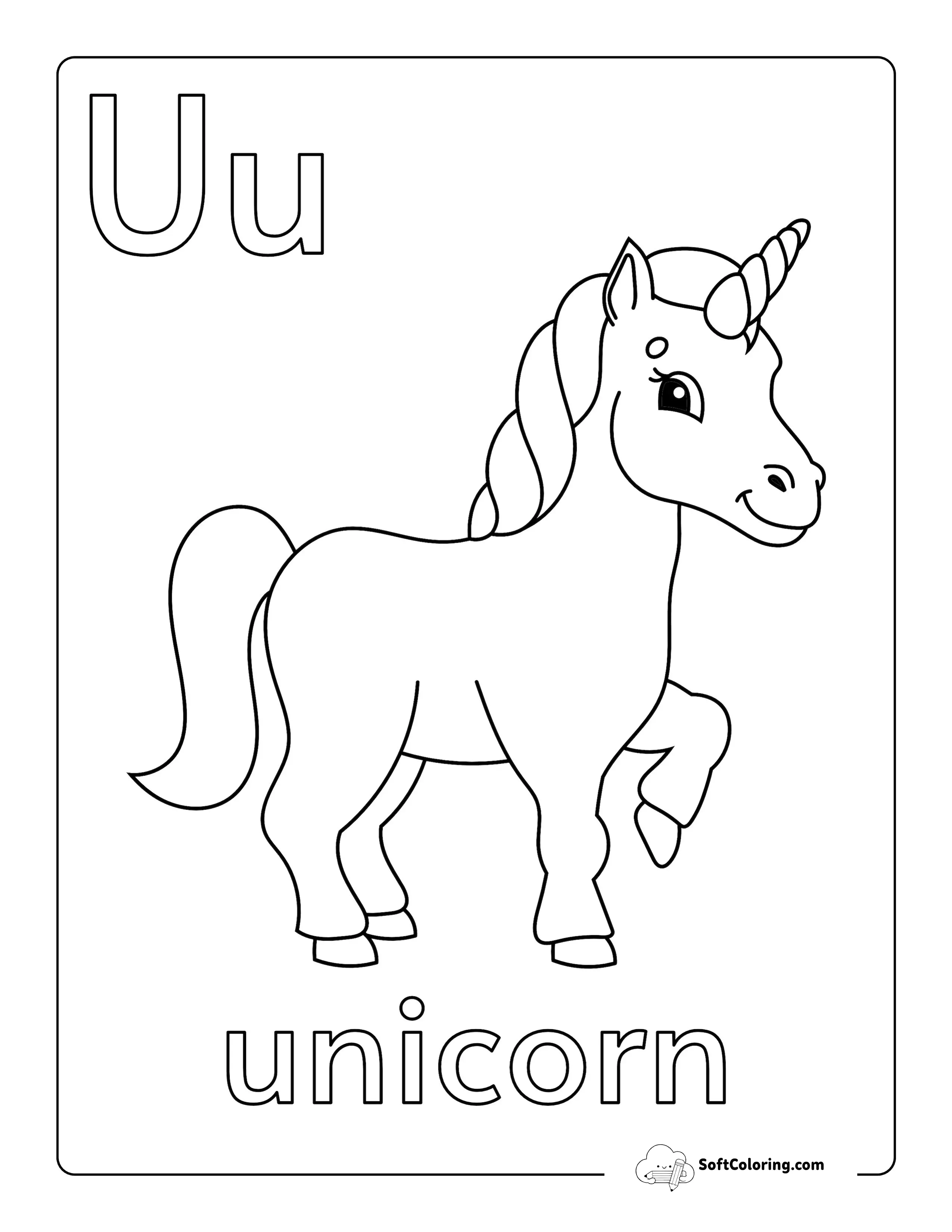 Baby Unicorn Abc Coloring Page For Kids
