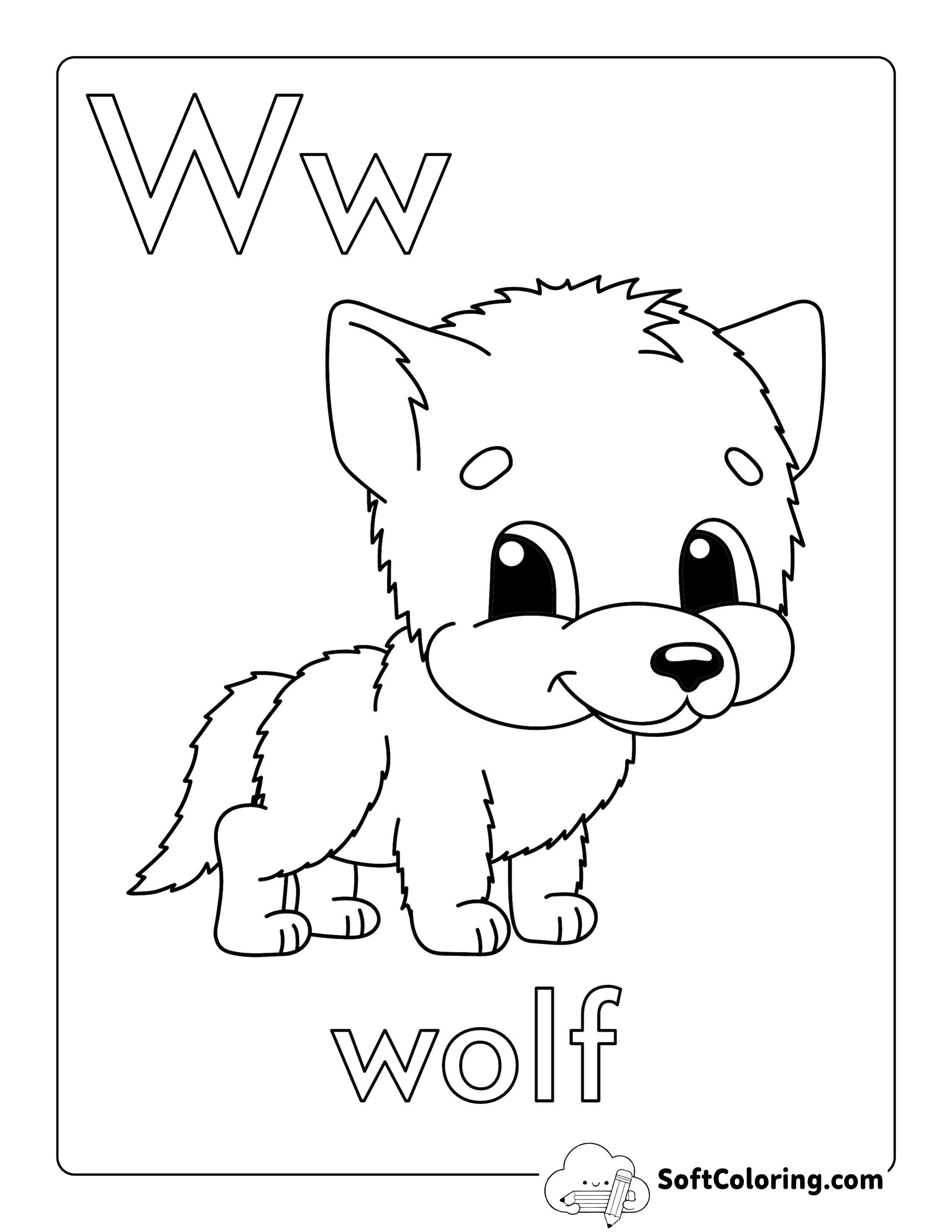 Wolf Cute Alphabet Coloring Sheet
