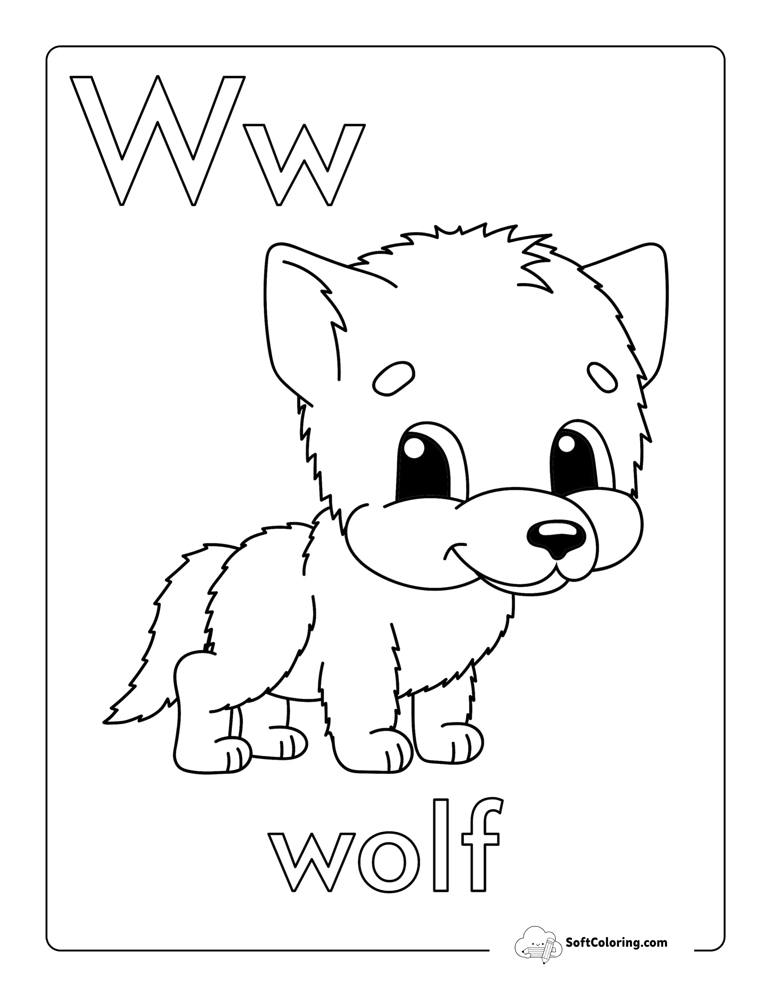 Wolf Cute Alphabet Coloring Sheet