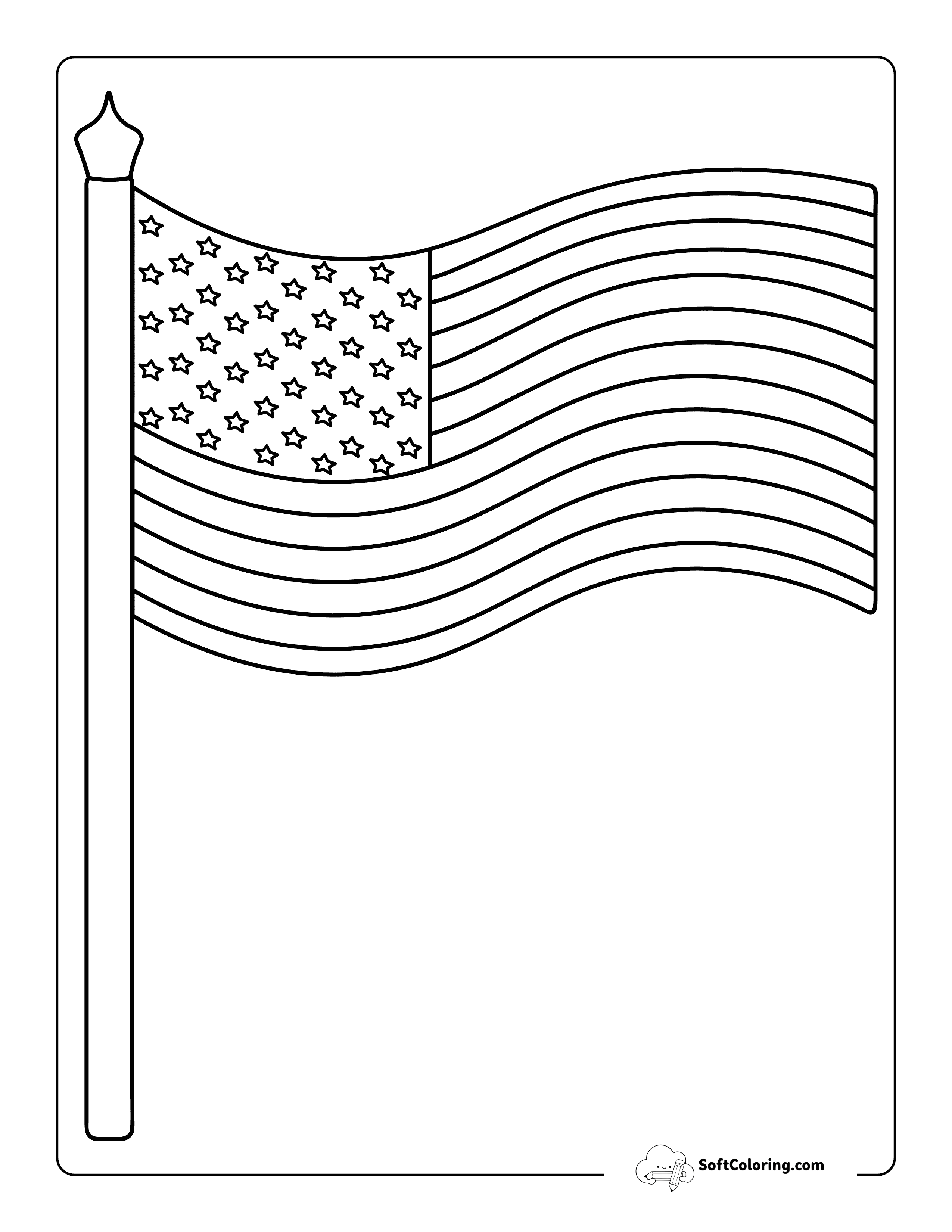 Easy American Flag On A Mast Drawing To Color