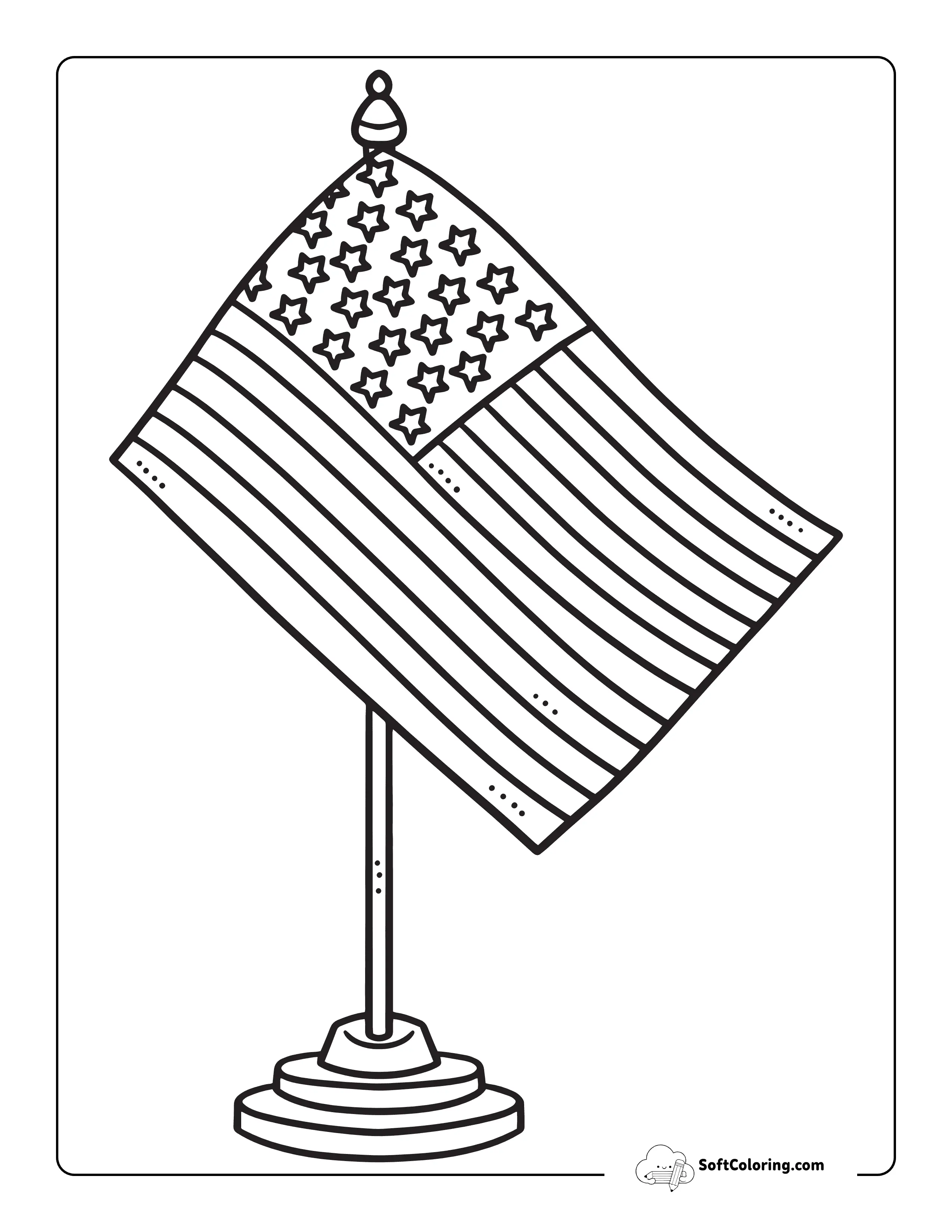 Us Flag Outline On A Small Stand Easy Outline To Color