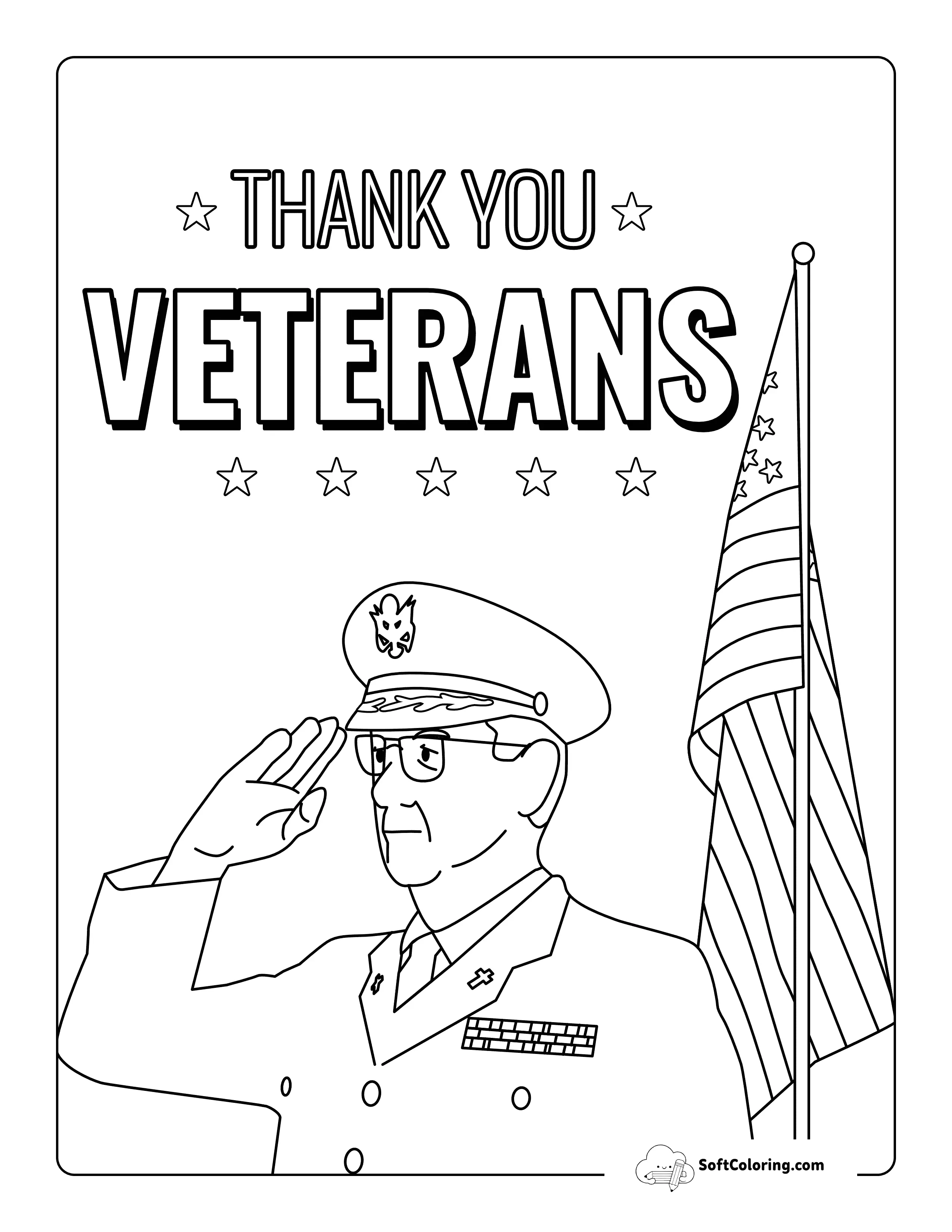 "Thank You, Veterans" - Patriotic Veterans Day & Us Flag ColoringPage