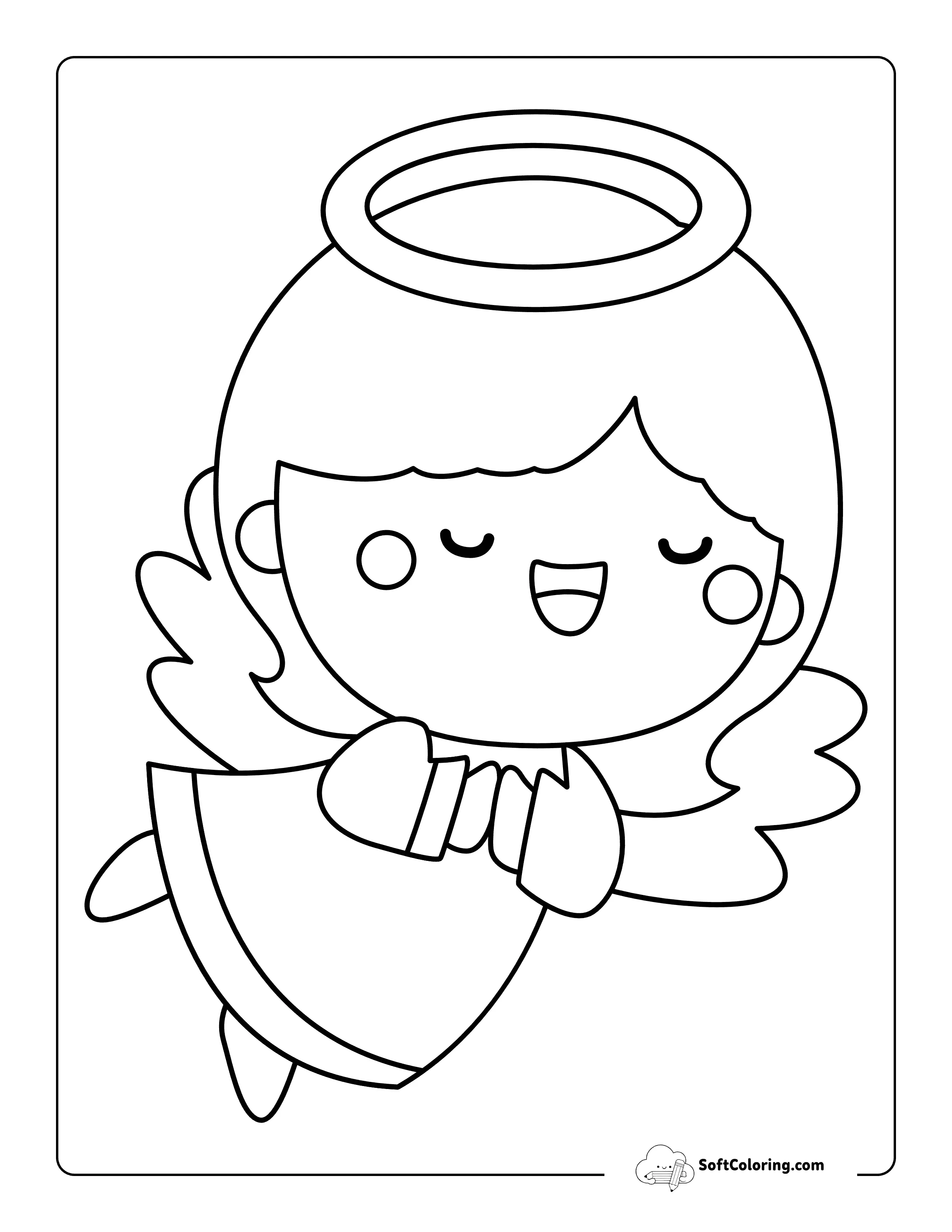 Cute Little Angel Praying - Coloring Page For Preschoolers