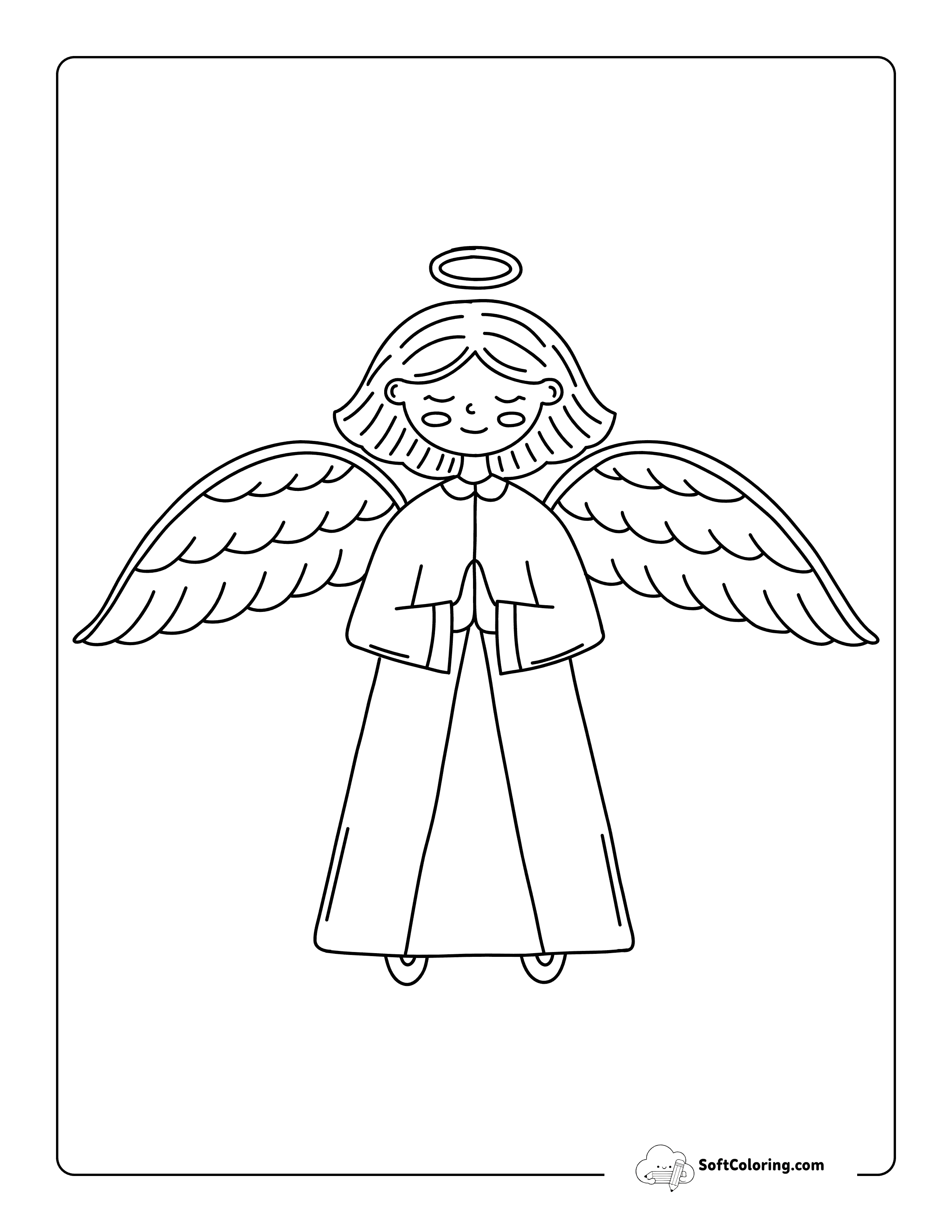 Simple Praying Angel Drawing Coloring Page