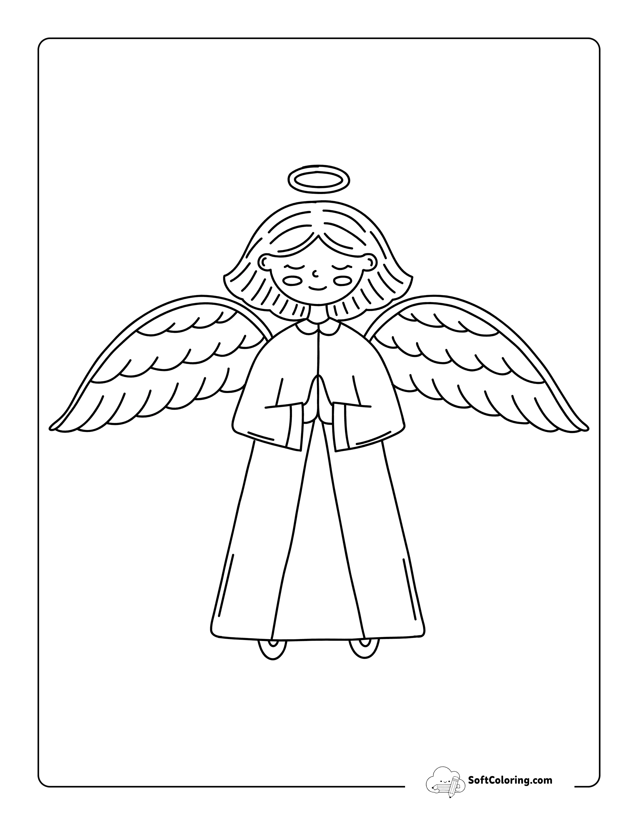 Simple Praying Angel Drawing Coloring Page