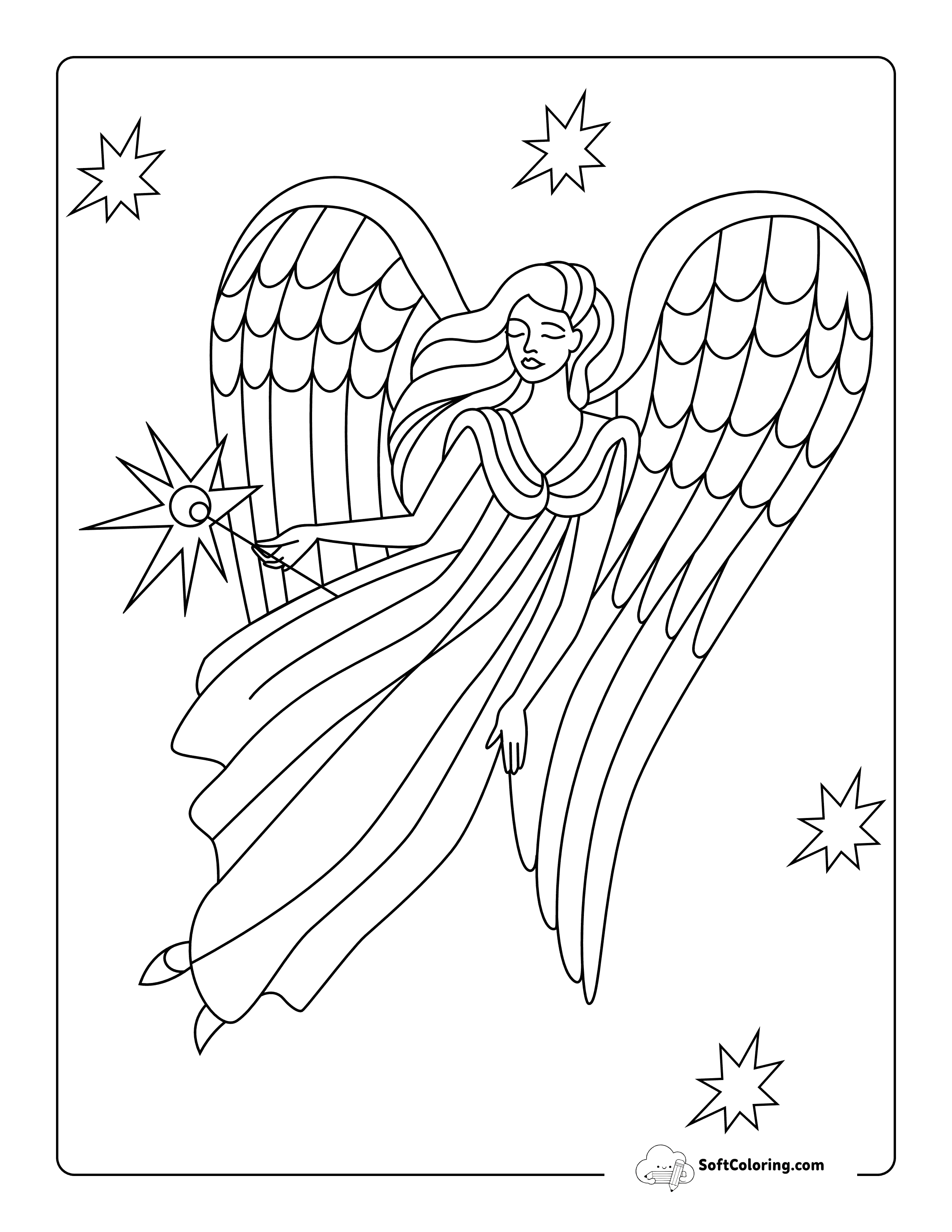 Realistic Angel Drawing Holding Wand