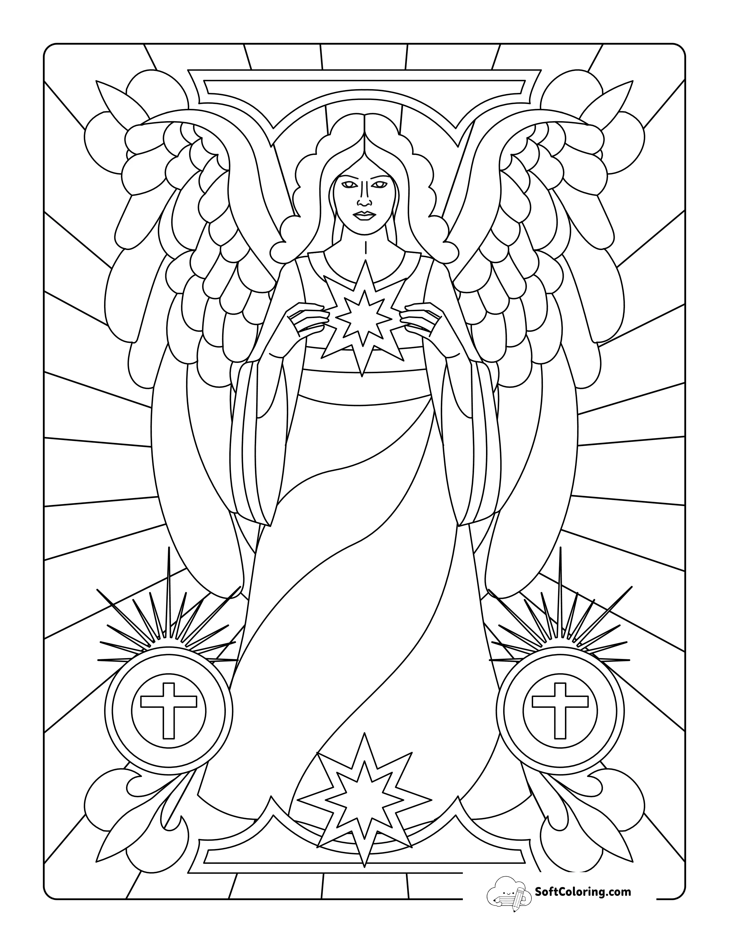 Realistic Angel Holding Star - Religious Coloring Page For Kids