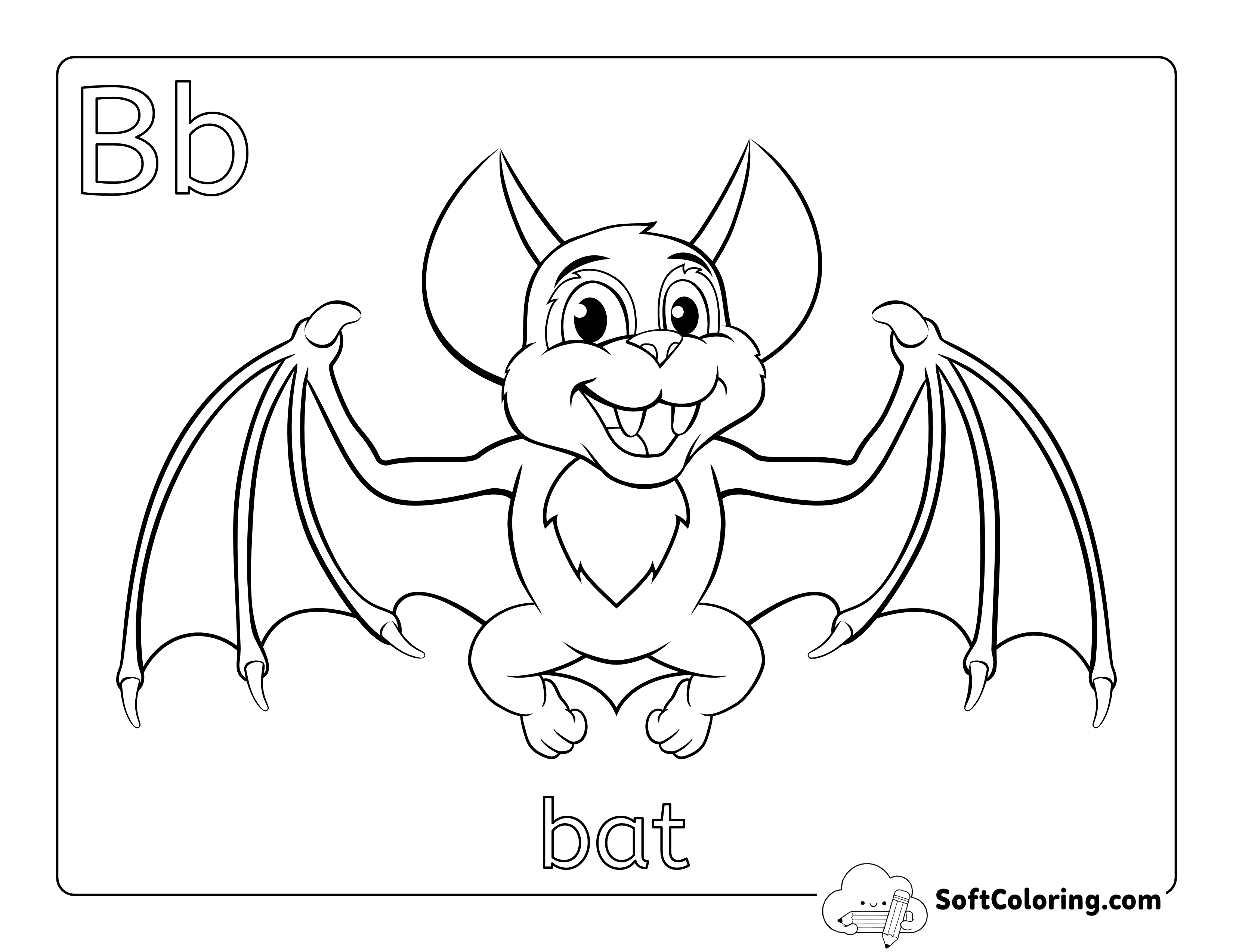 Letter B Bat Coloring Sheet for Kids
