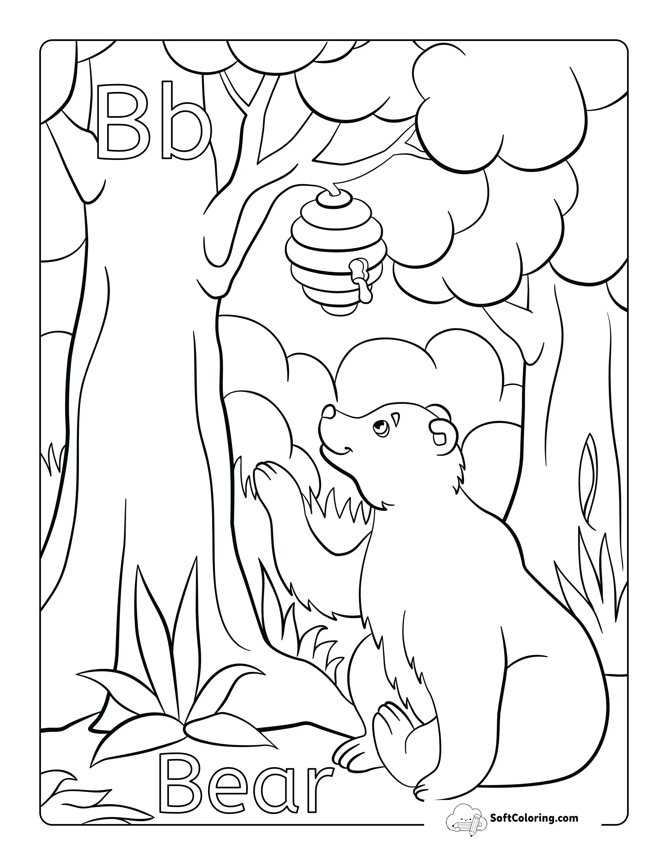 Cute Bear - Kids Animal Coloring Page