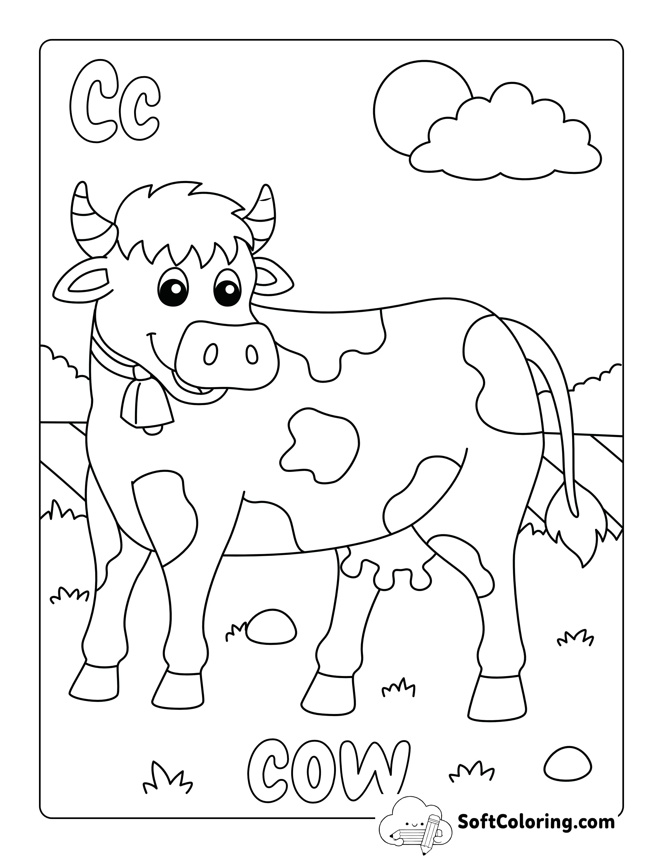 Cute Cow Farm Animal Coloring Sheet