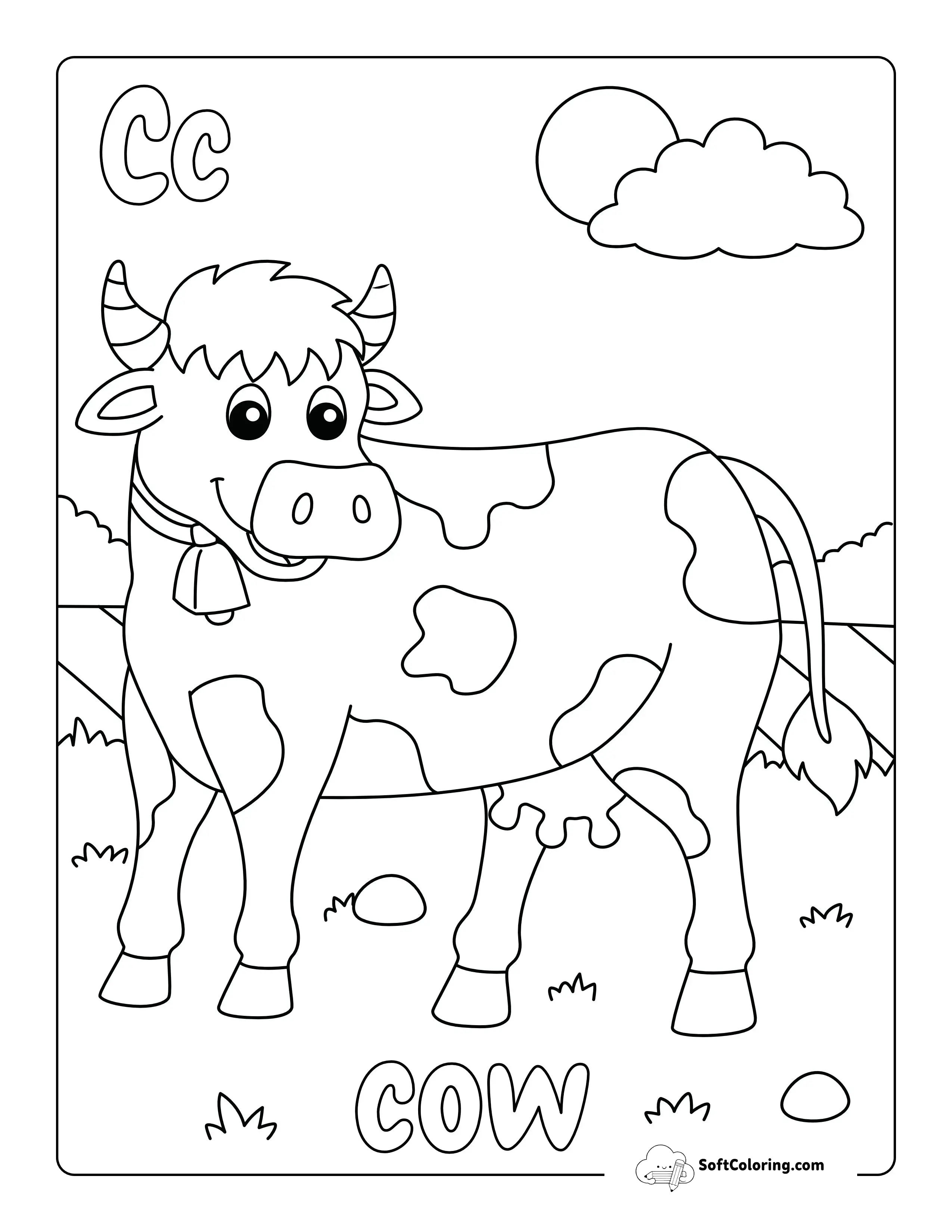 Easy Printable Cow Coloring Sheet For Preschoolers