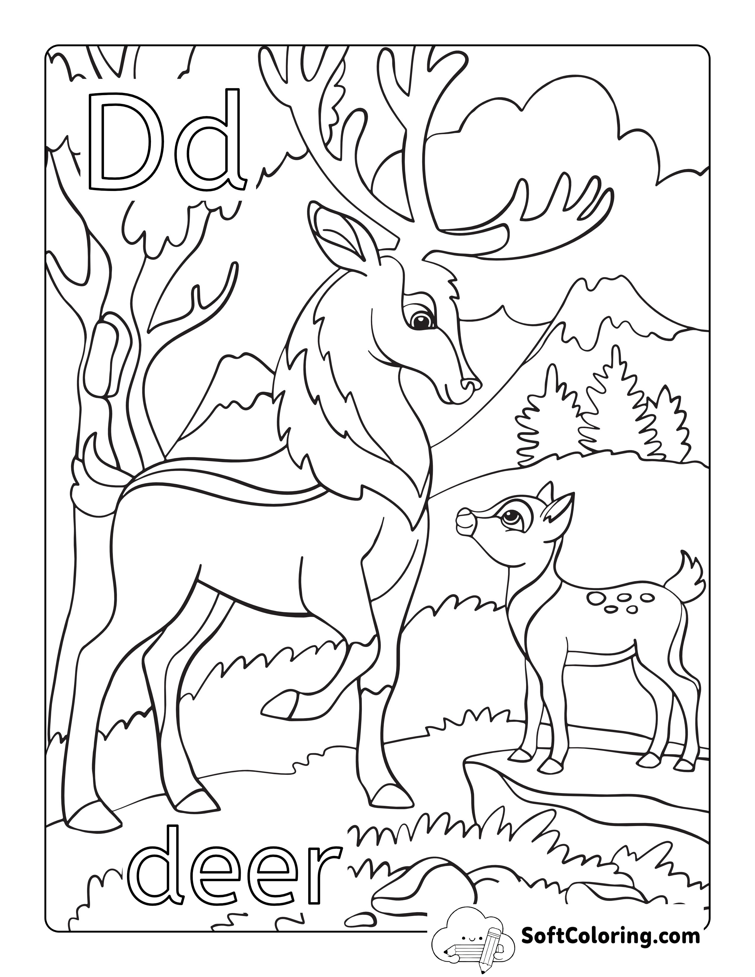 Stag and Fawn Deer Coloring Sheet