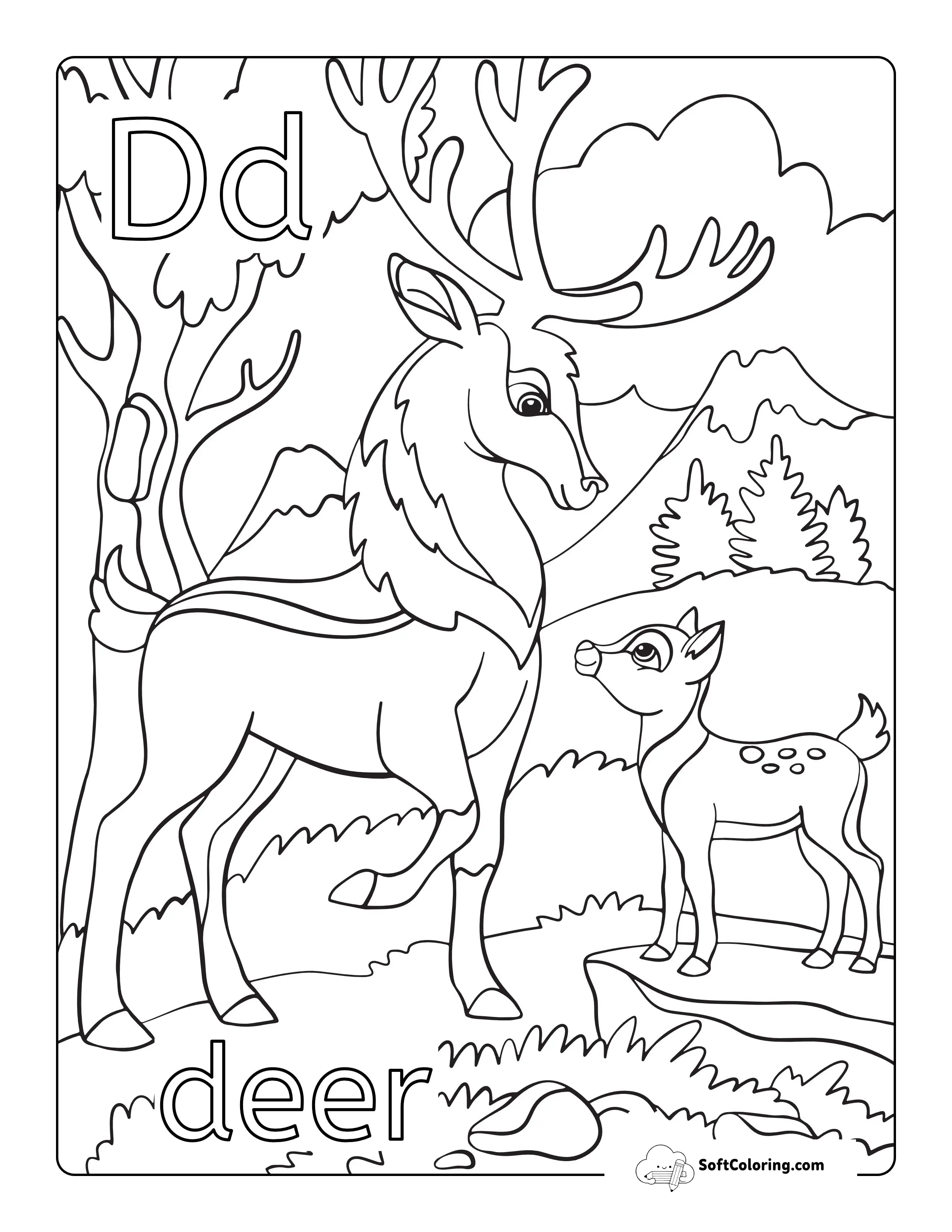 "D Is For Deer" Alphabet Coloring Sheet