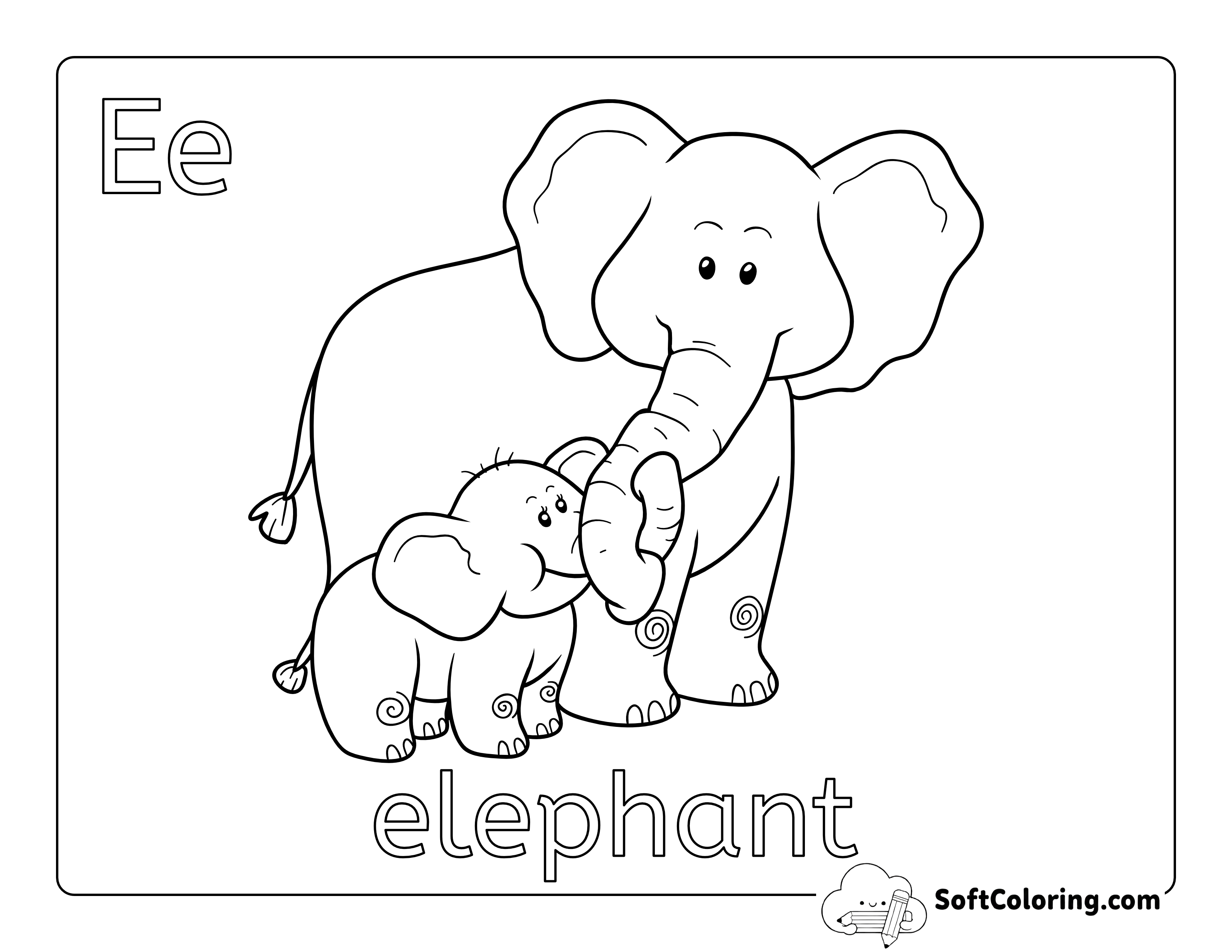 Elephants - Baby Animal Coloring Page
