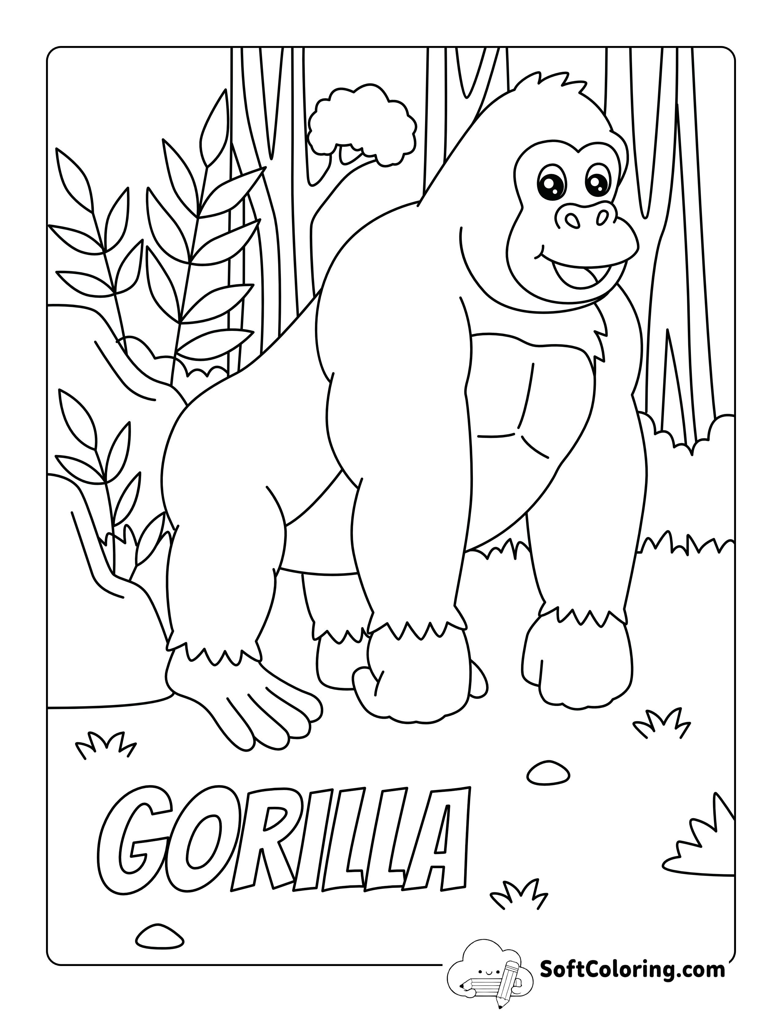Gorilla Coloring Page for Kids