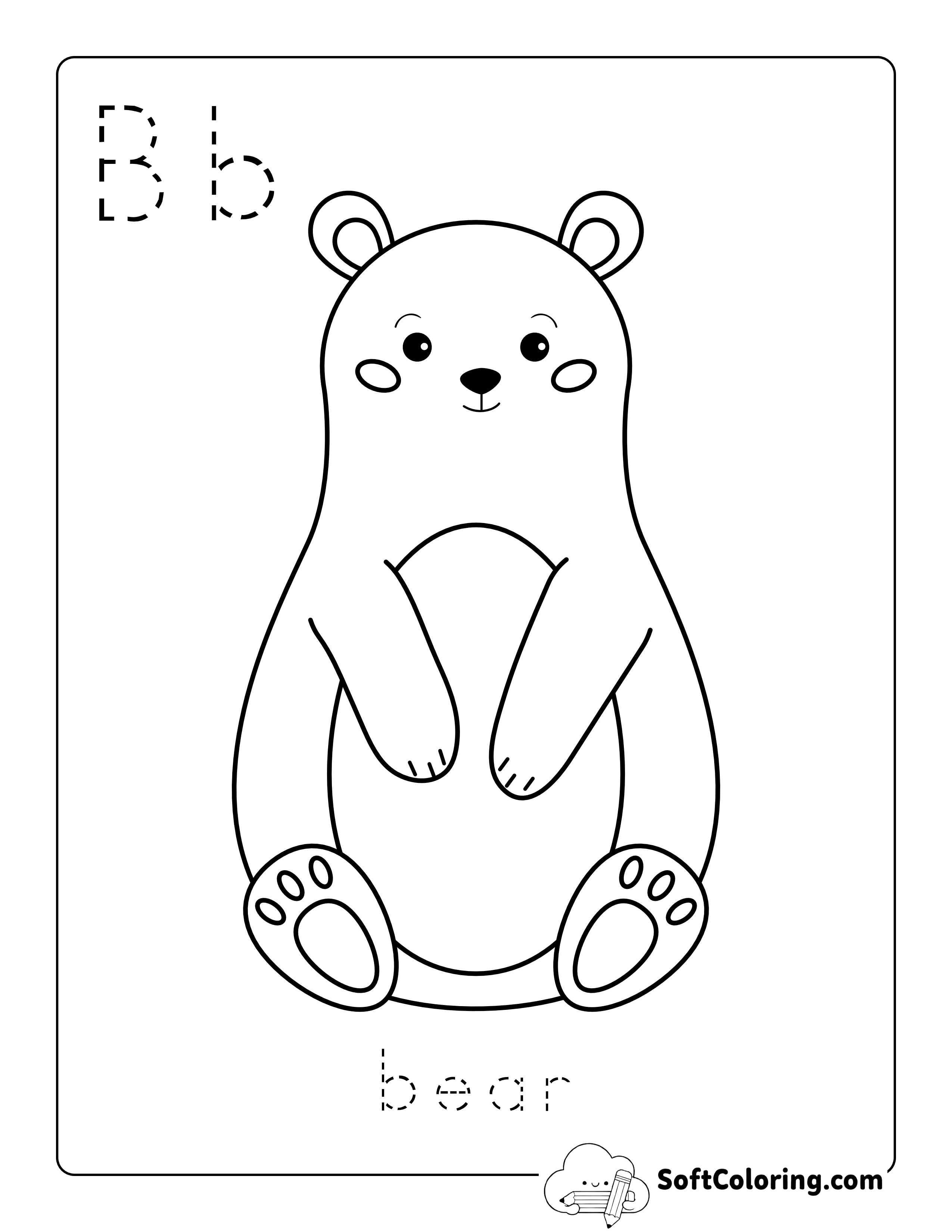 Easy Bear Animal Coloring Page for Kids
