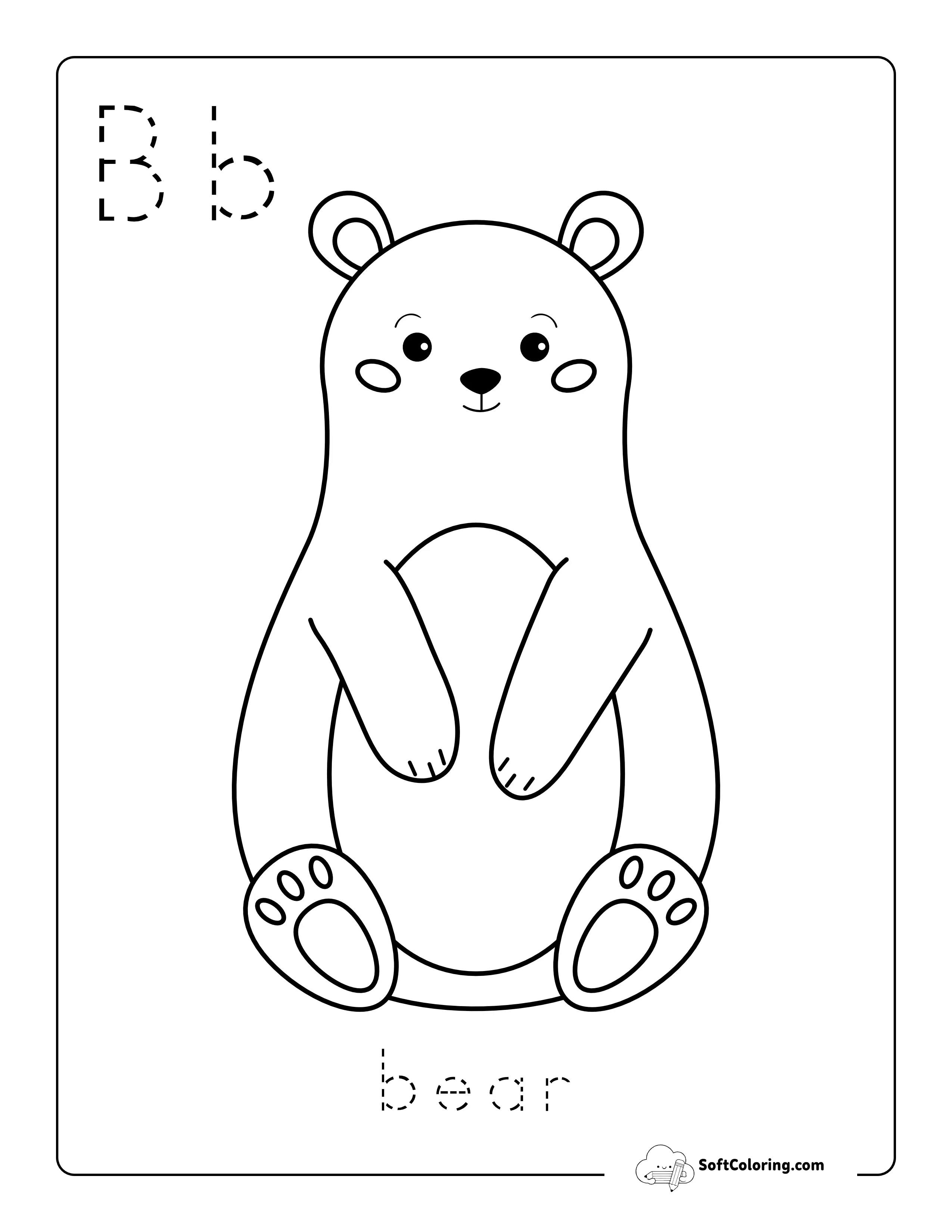 "B Is For Bear" Coloring Page With Letter Tracing