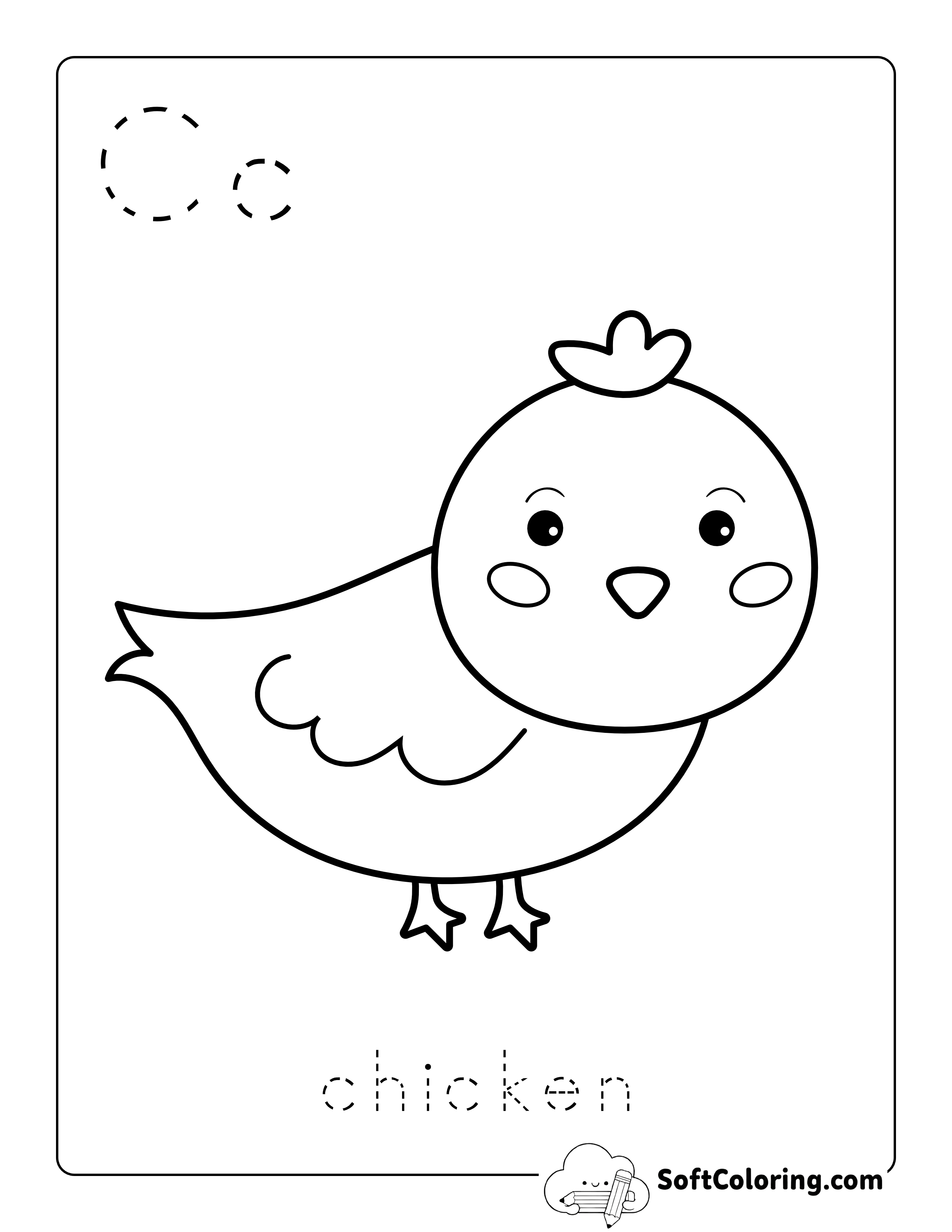 Chicken - Cute Farm Animal Coloring Sheet