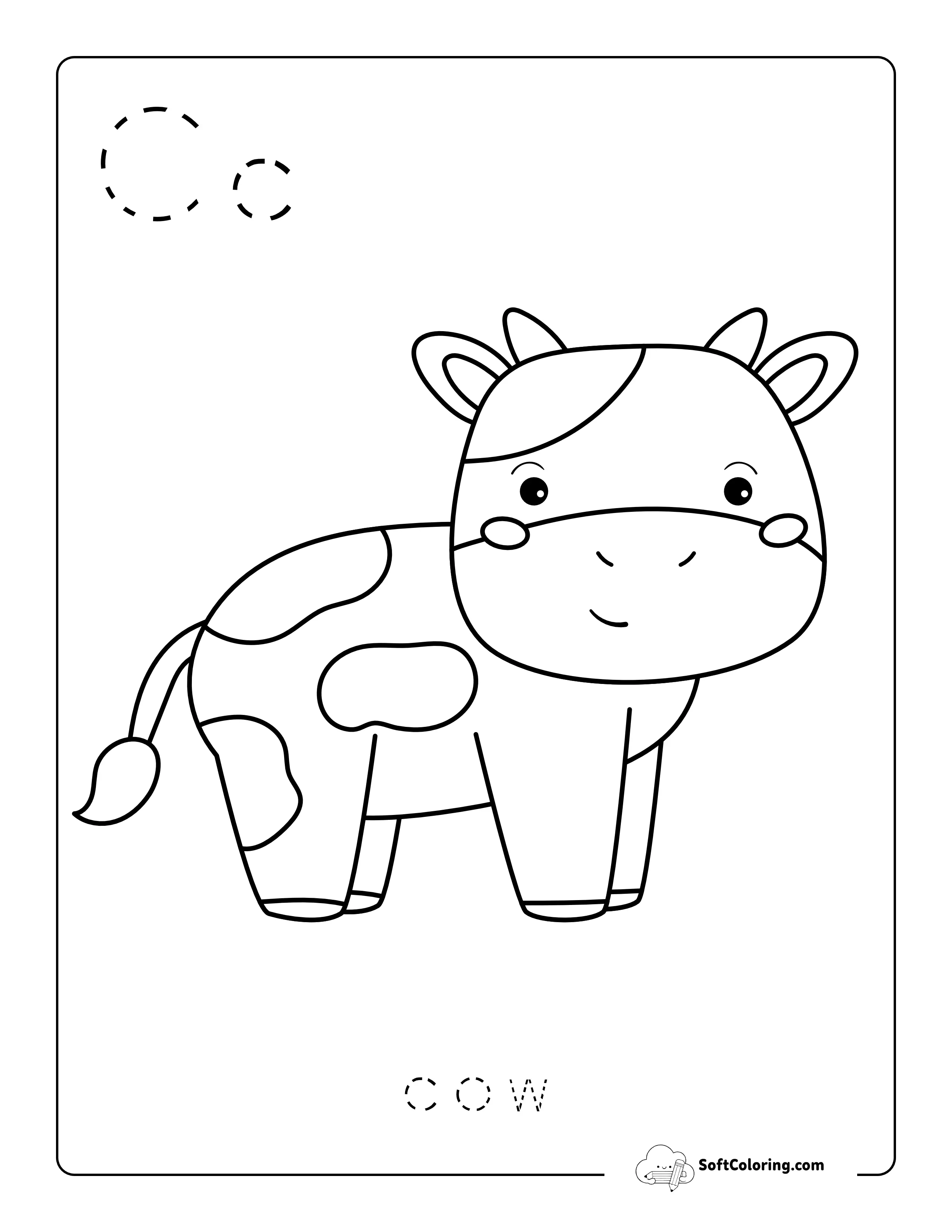 Cute Cow Animal Coloring Page For Kids