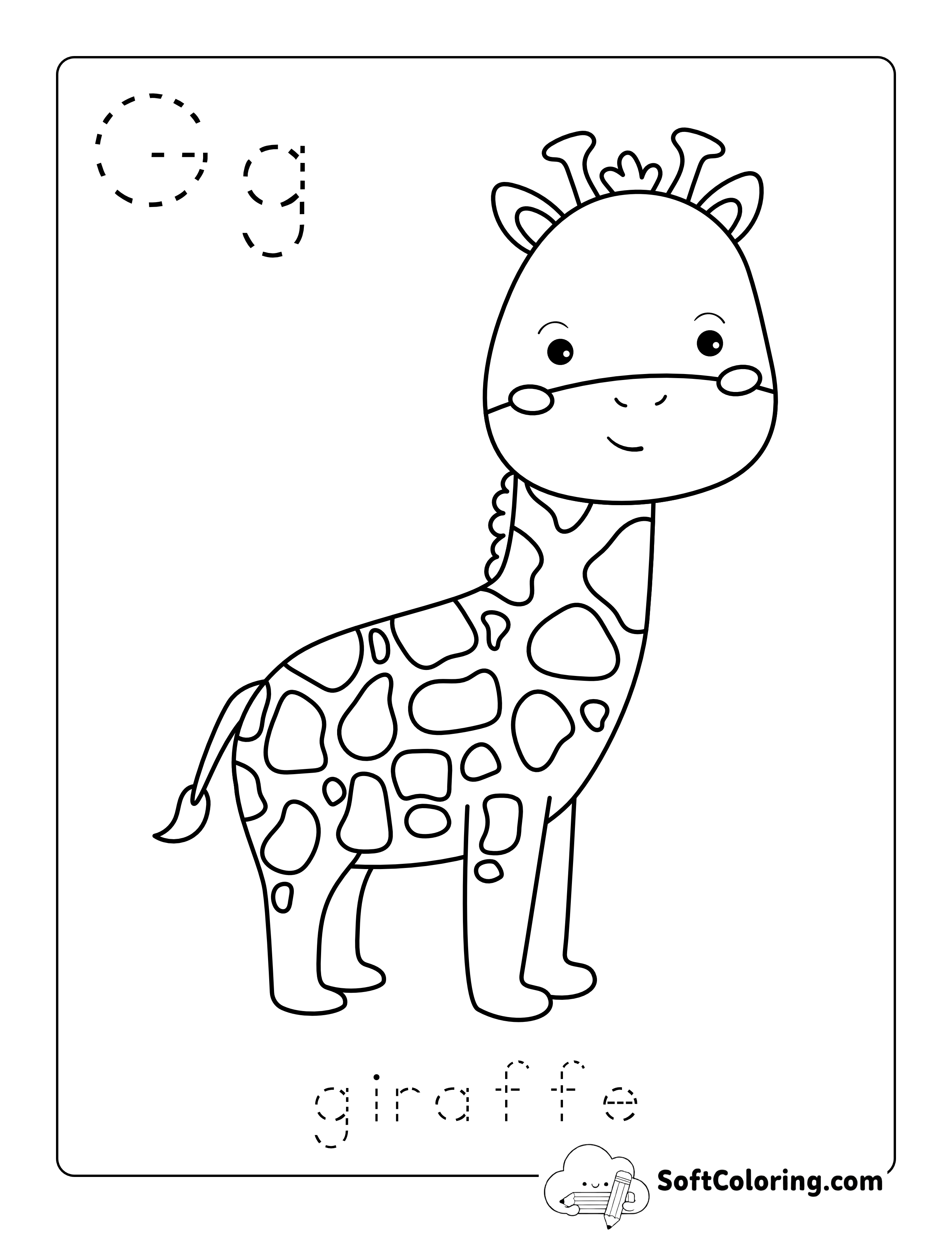 Giraffe Cute Animal Coloring Sheet