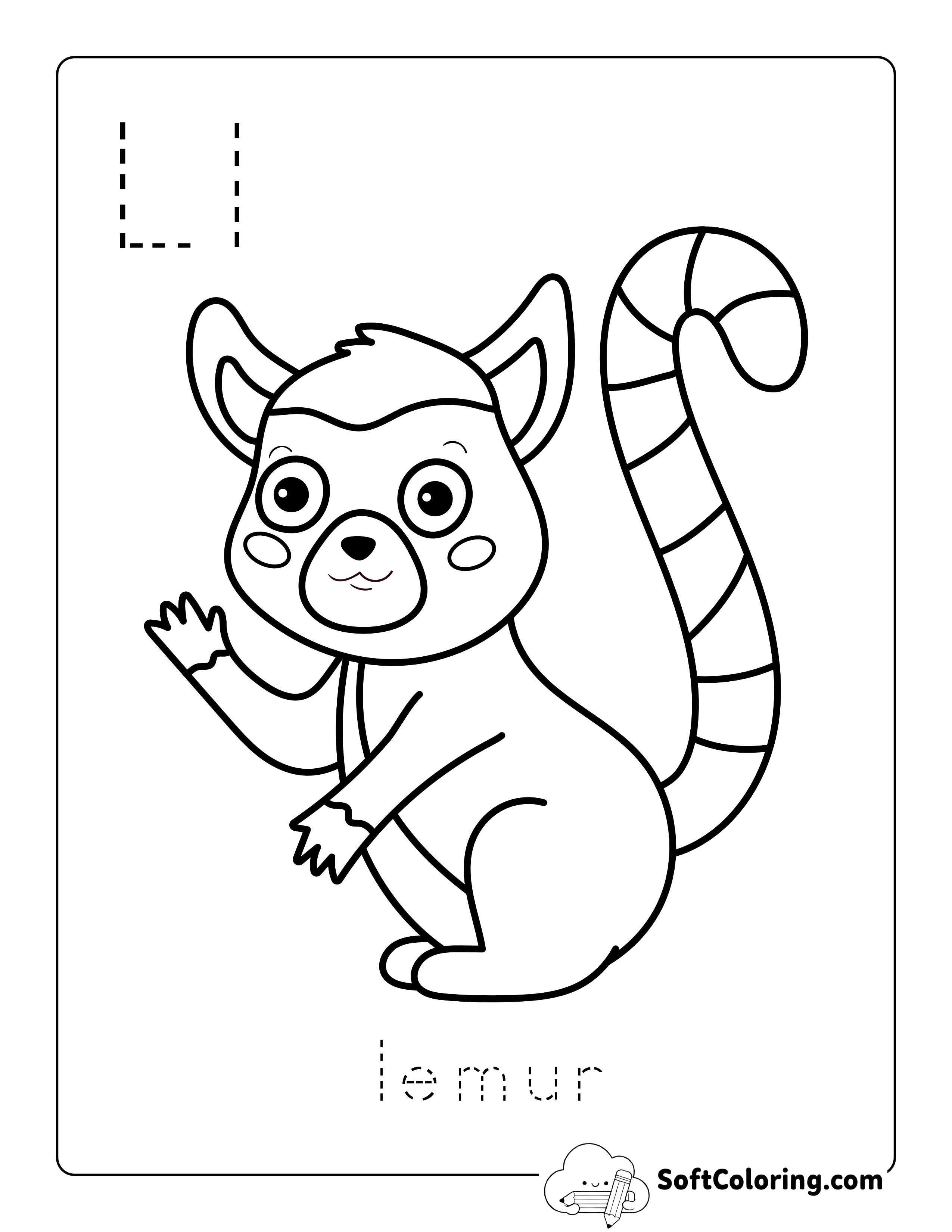 Lemur Printable Animal Coloring Page for Kids