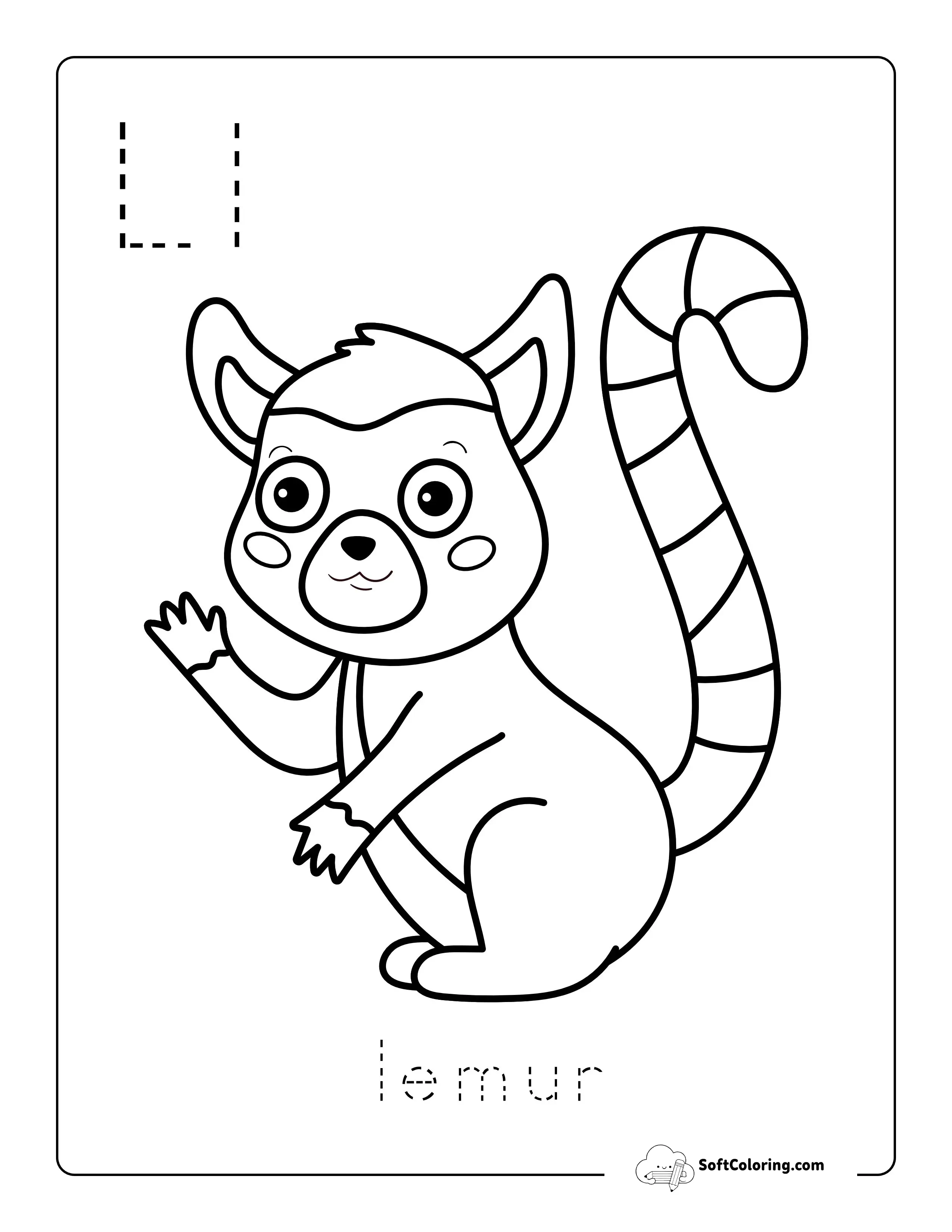 "L Is For Lemur" Alphabet Coloring Page
