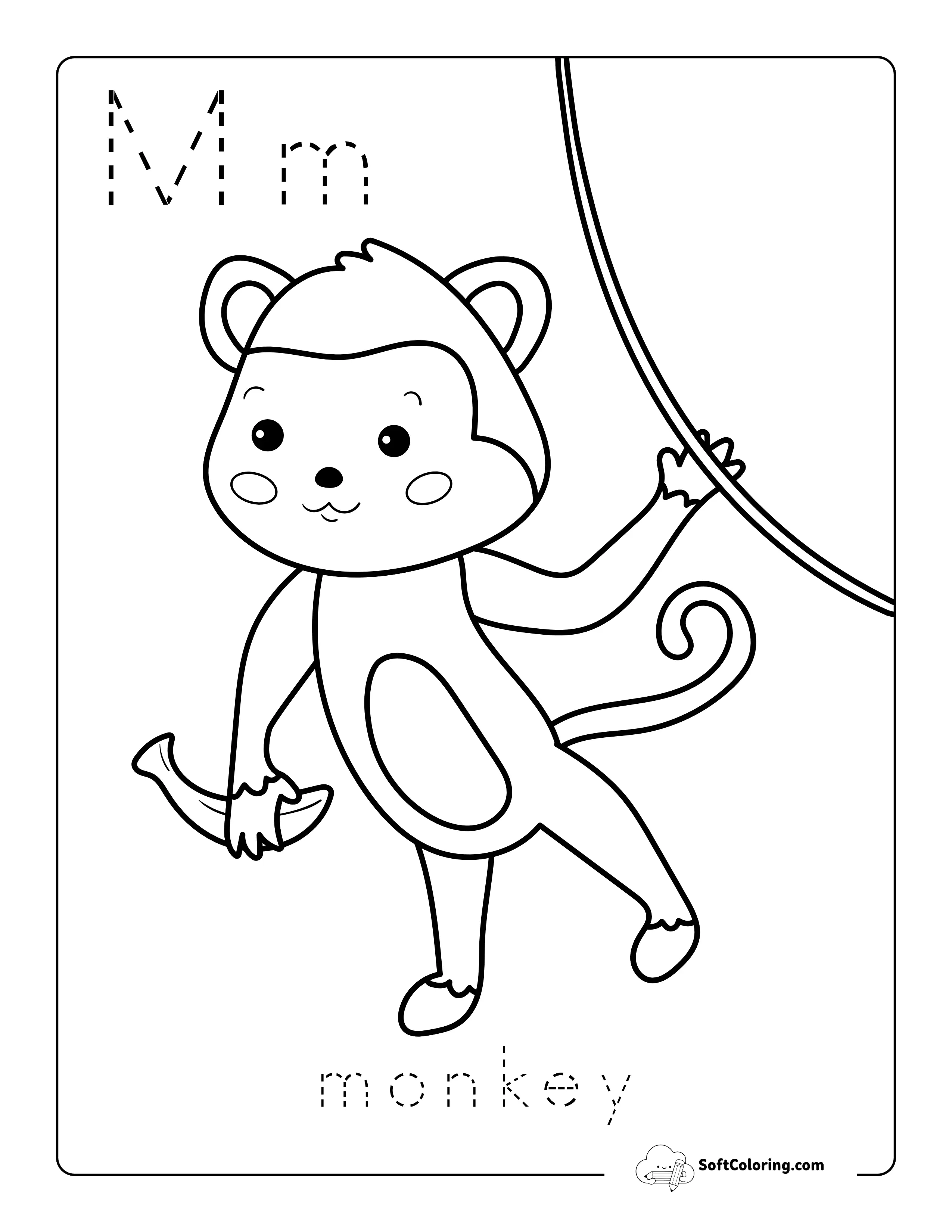 Monkey - Animal Coloring Sheet For Kids