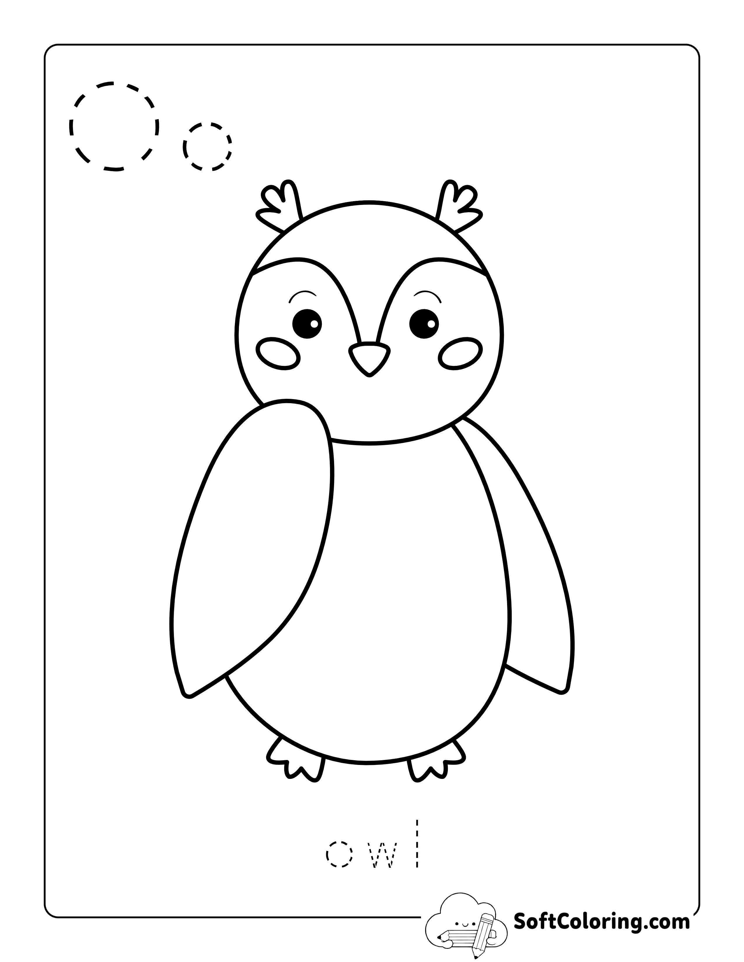 Easy Owl Nocturnal Animal Coloring Sheet