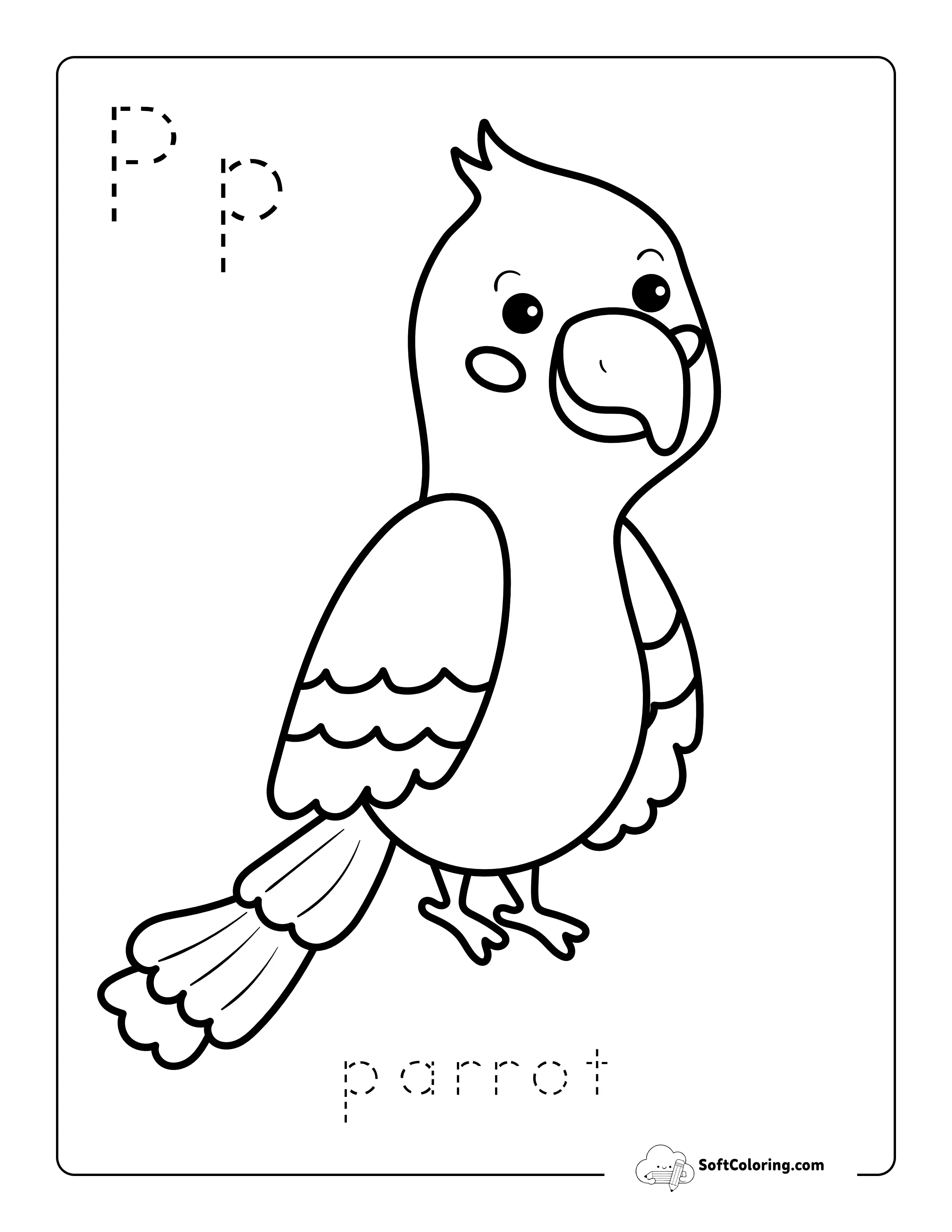 Parrot Trace The Name Alphabet Coloring Sheet