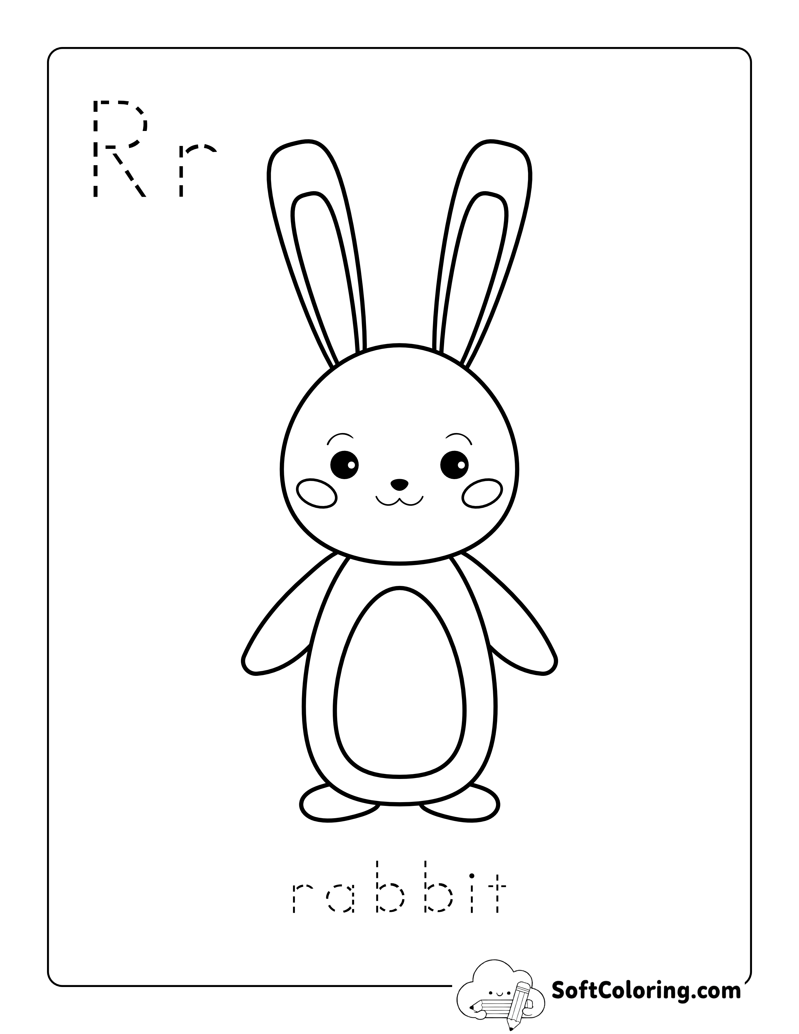 "R is for Rabbit" Cute Easter Coloring Page with Letter Tracing