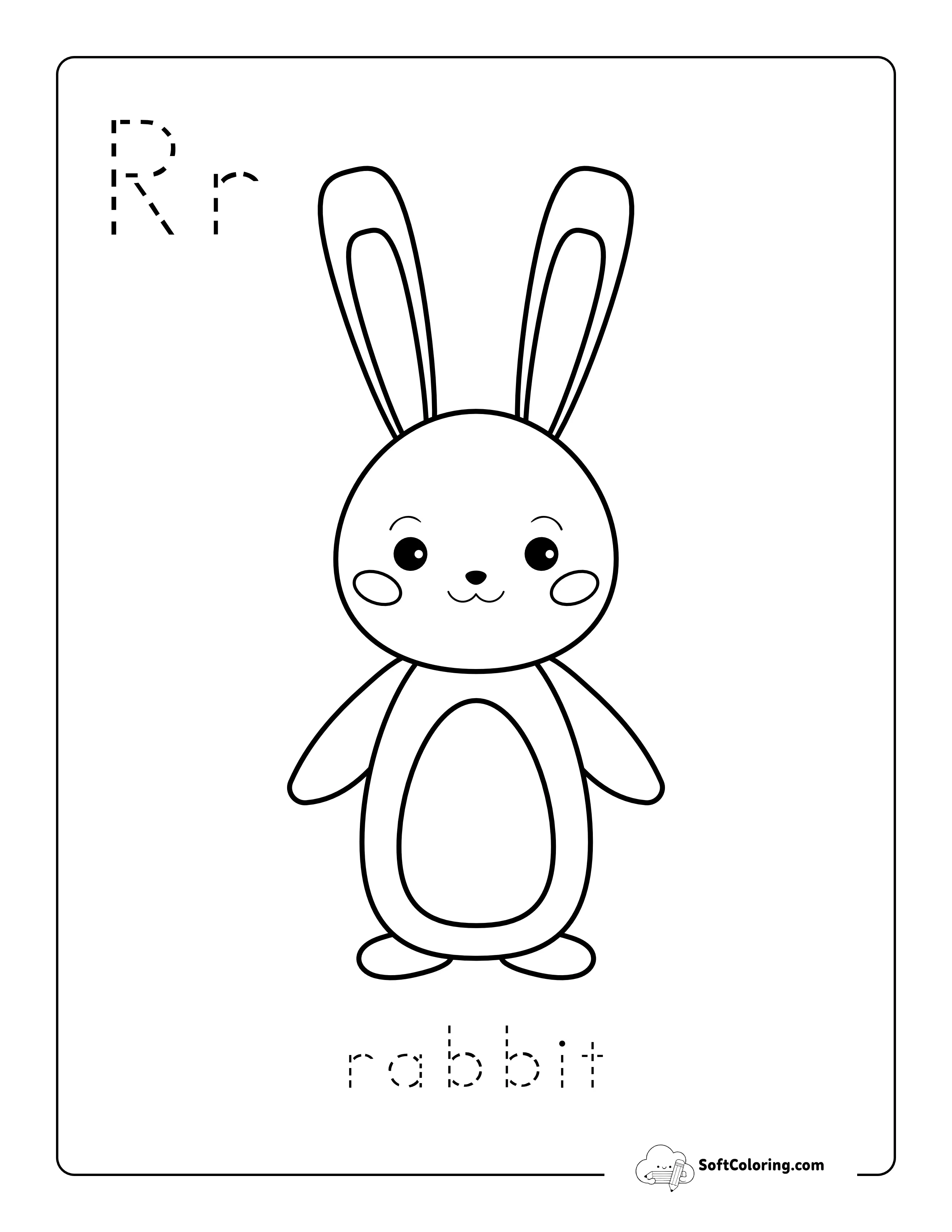 "R Is For Rabbit" Cute Animal Coloring Page With Letter Tracing