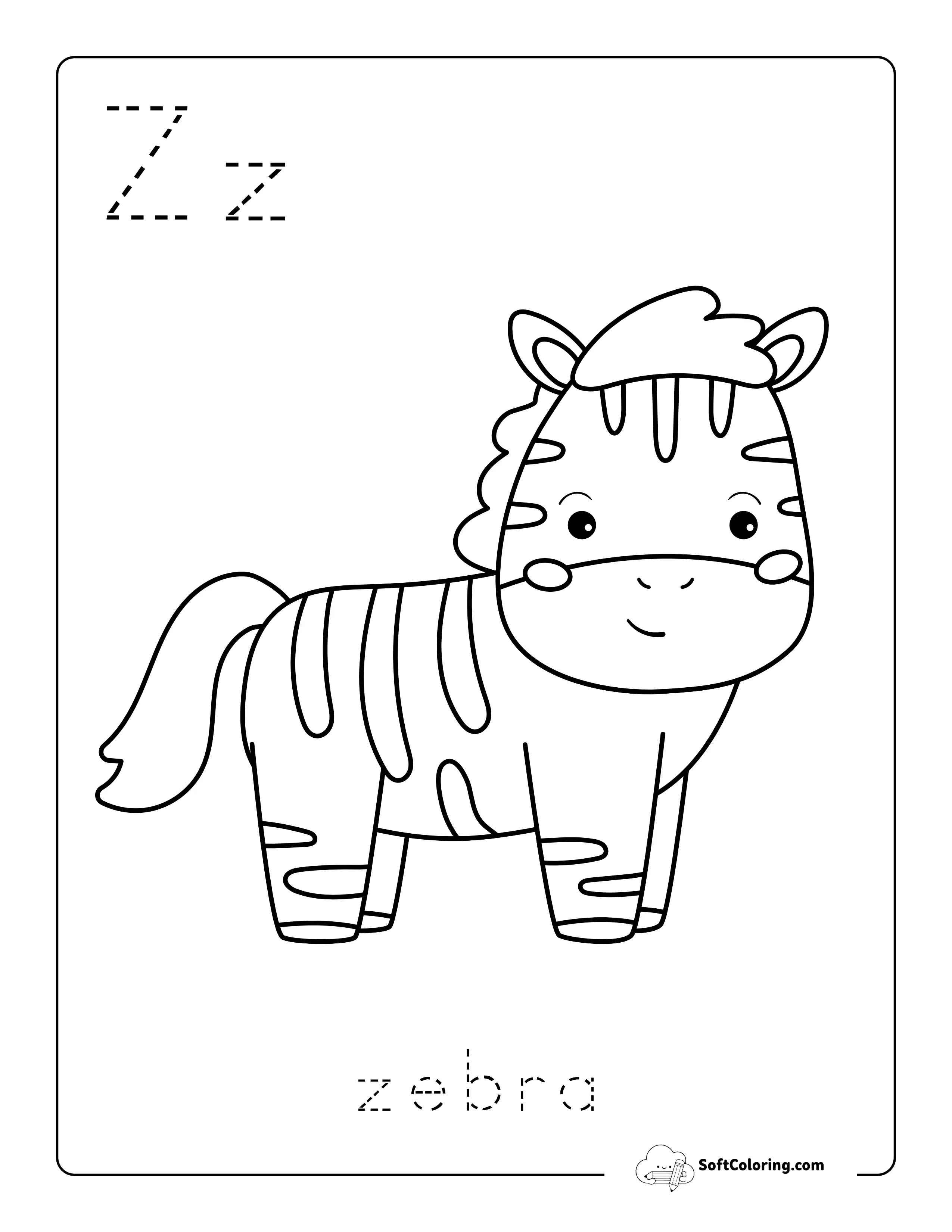 Zebra Letter Tracing Alphabet Coloring Page