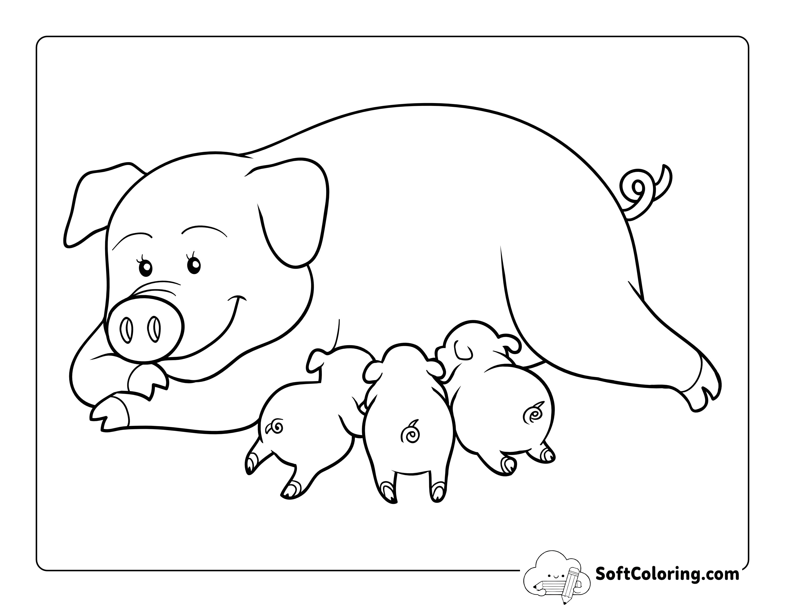 Easy Pig and Baby Pig Coloring Page