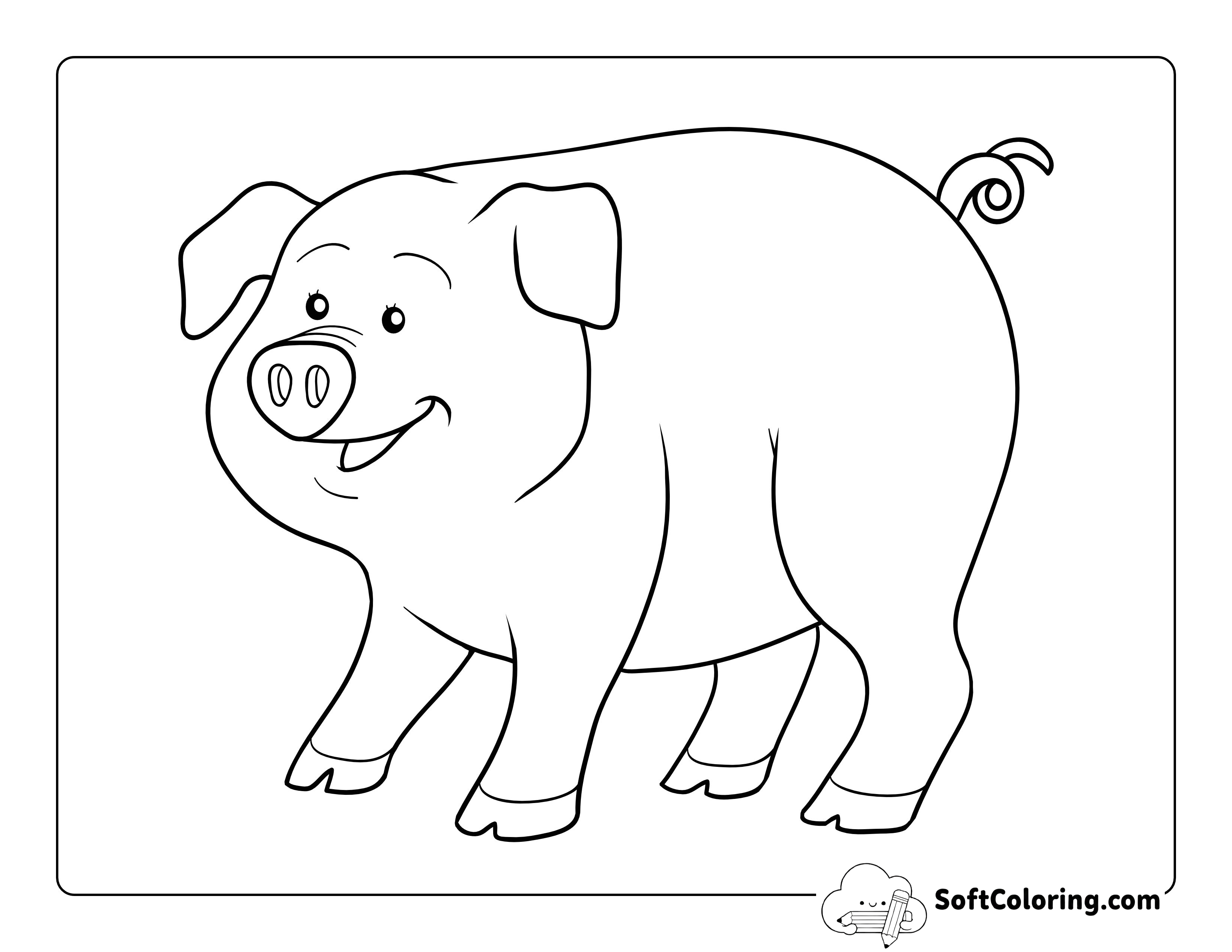 Cute Pig Coloring Page for Kids