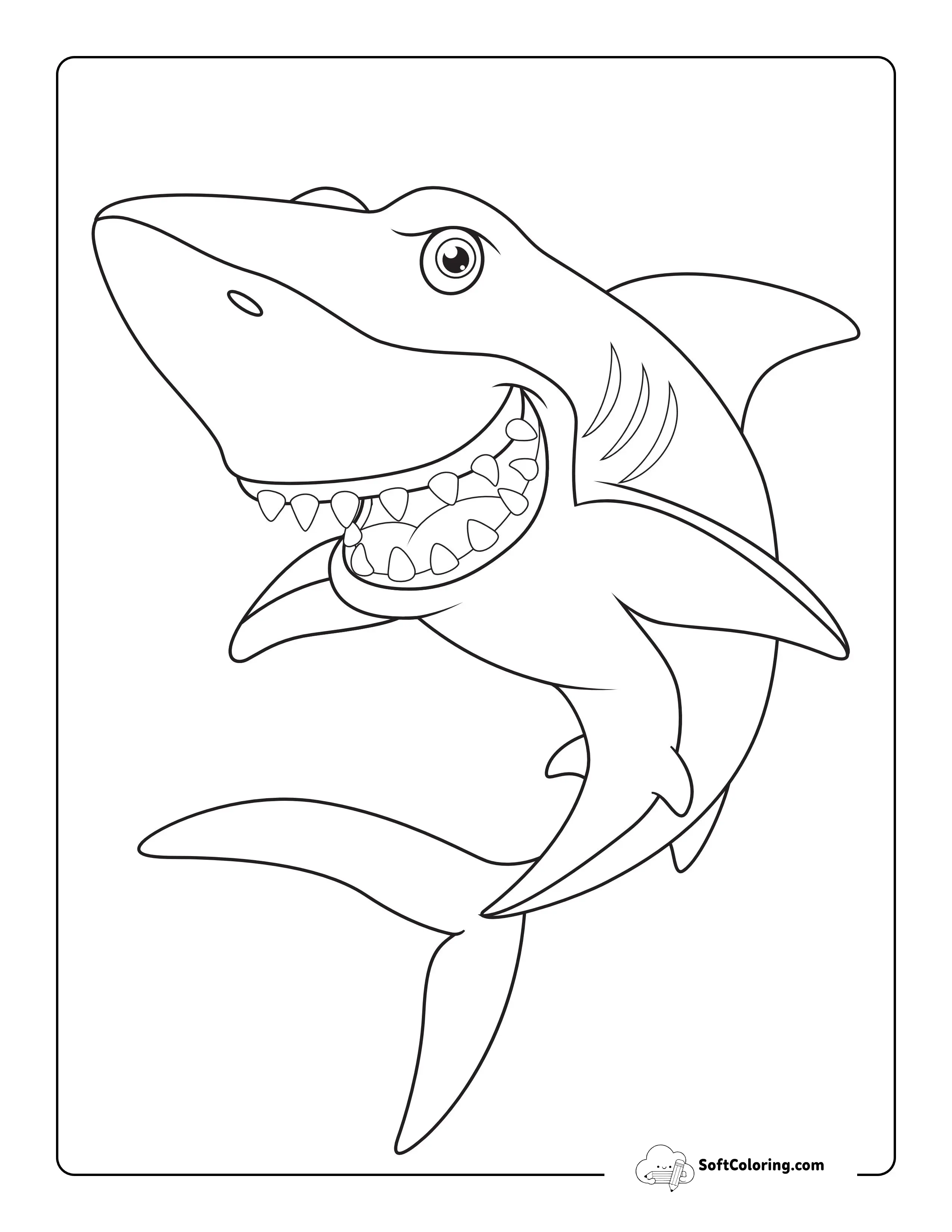 Grinning Shark Coloring Page For Kids
