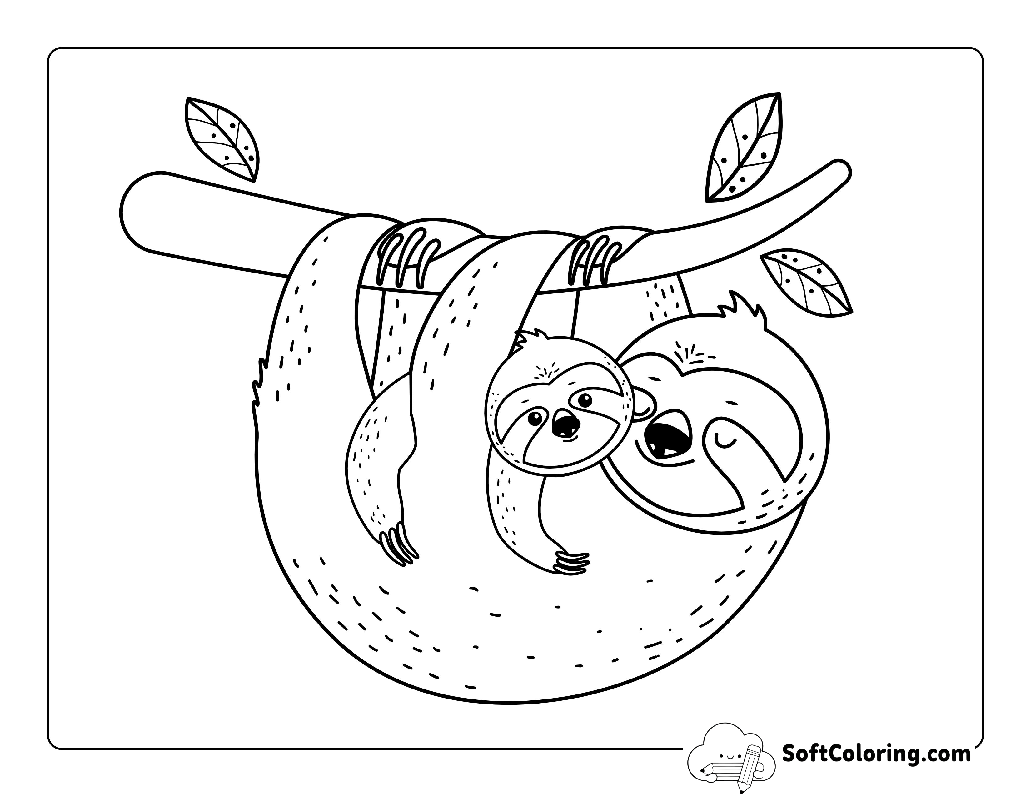 Sloths Baby Animal Coloring Page