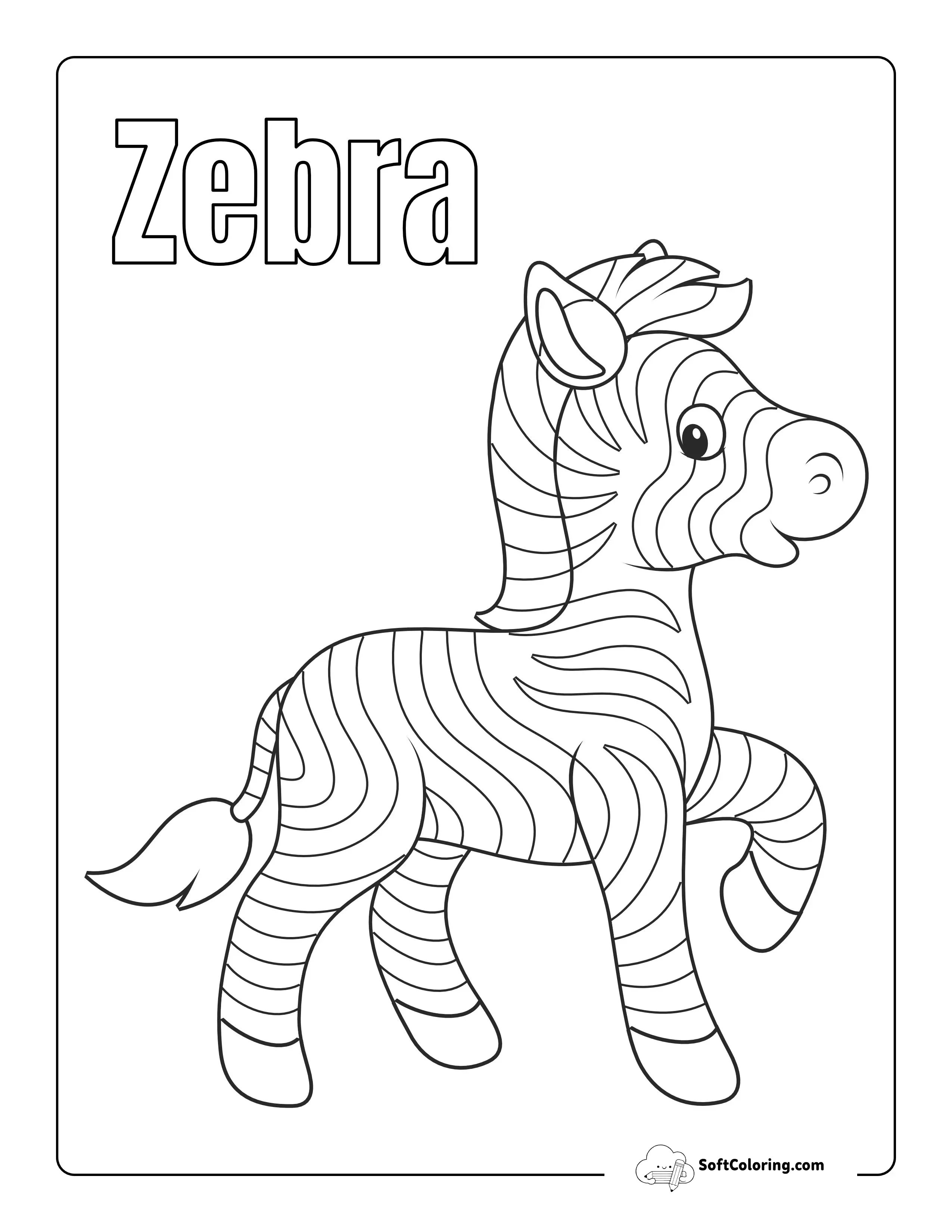 Zebra - Easy Animal Coloring Page For Kids