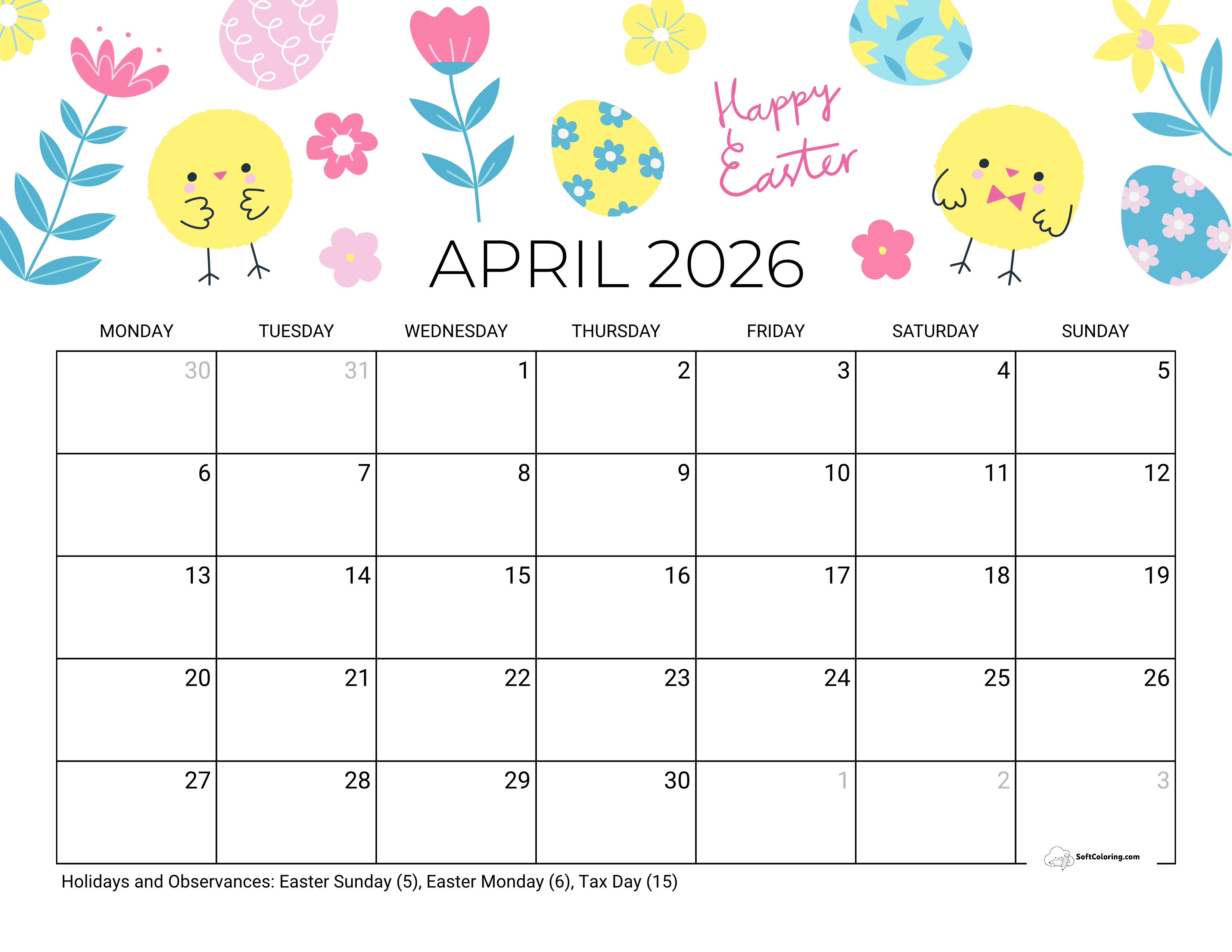 Easter - April Monday Calendar